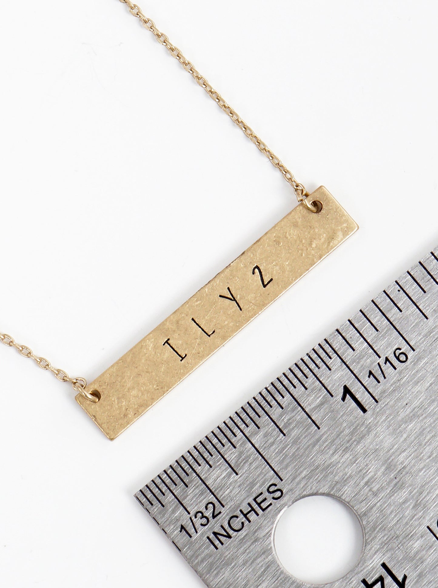 ILY2 I Love You Too Engraved Horizontal Bar Pendant Necklace