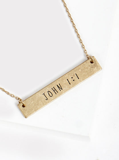 John 1 1 Engraved Horizontal Bar Pendant Necklace