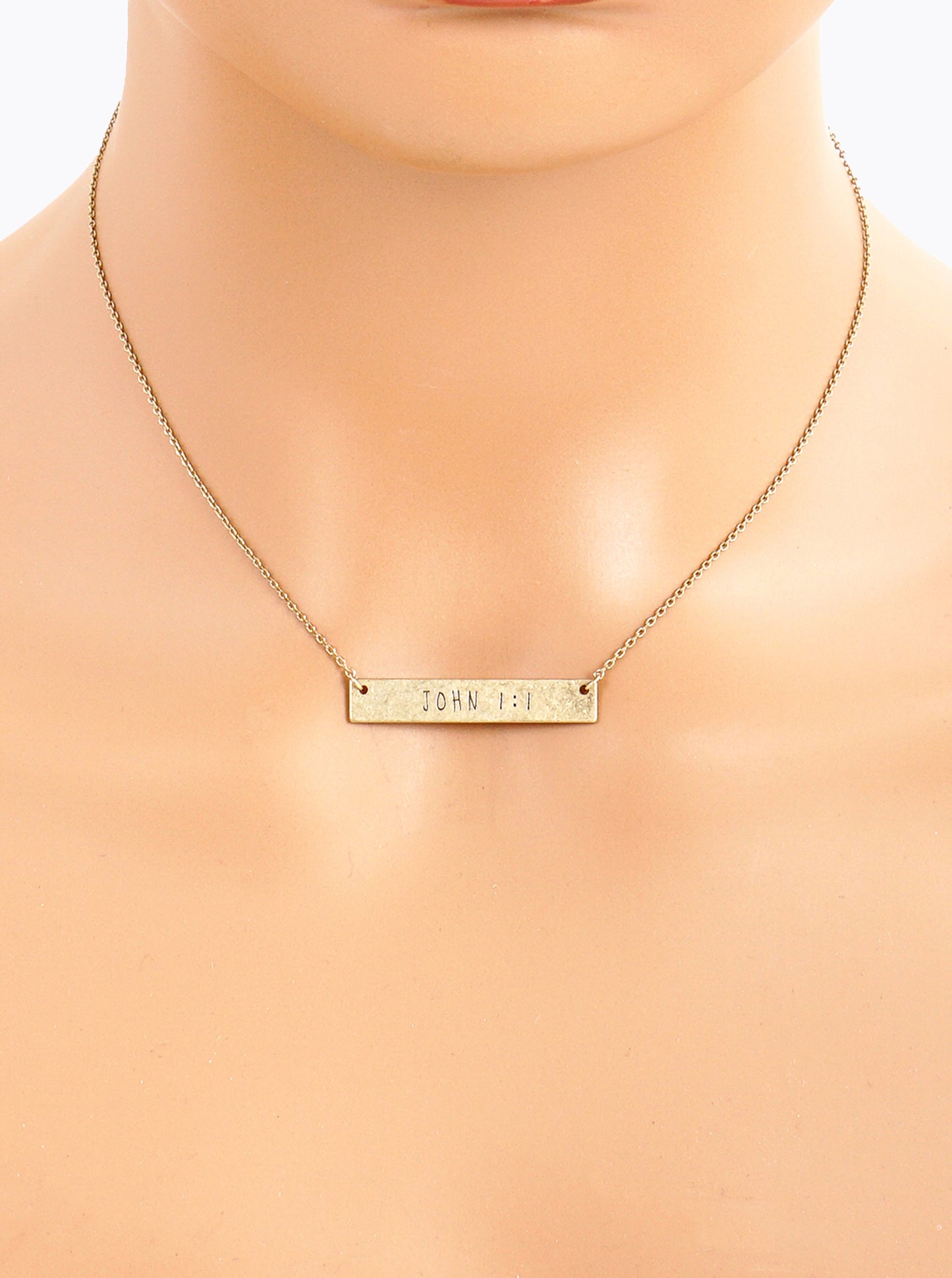 John 1 1 Engraved Horizontal Bar Pendant Necklace