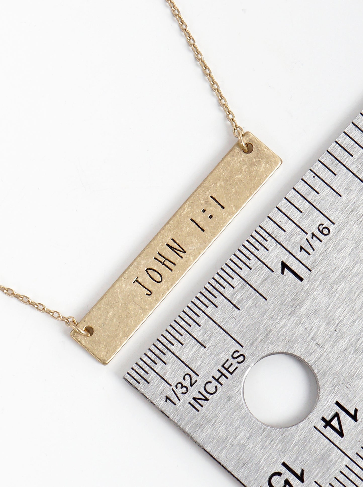 John 1 1 Engraved Horizontal Bar Pendant Necklace