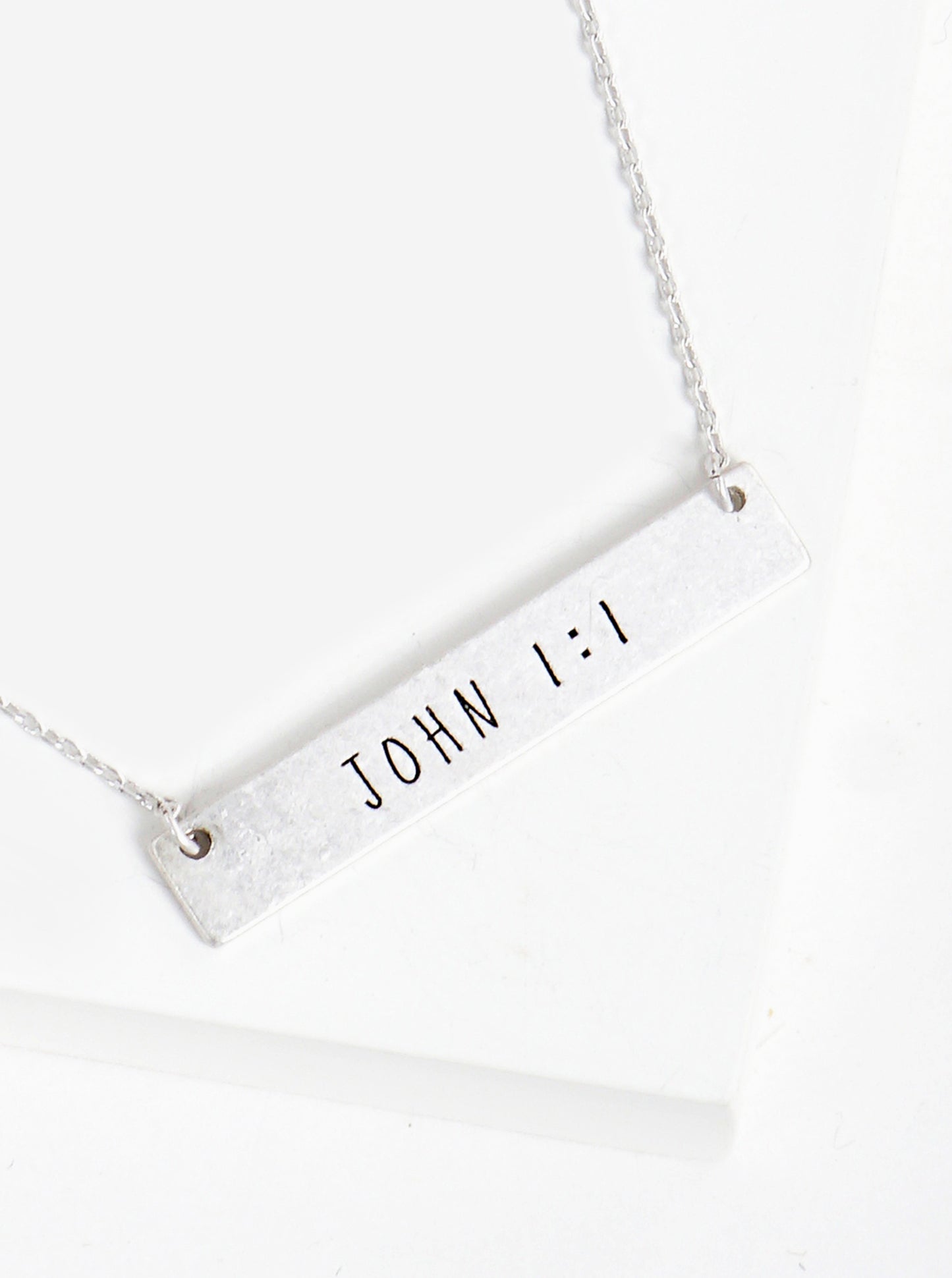 John 1 1 Engraved Horizontal Bar Pendant Necklace