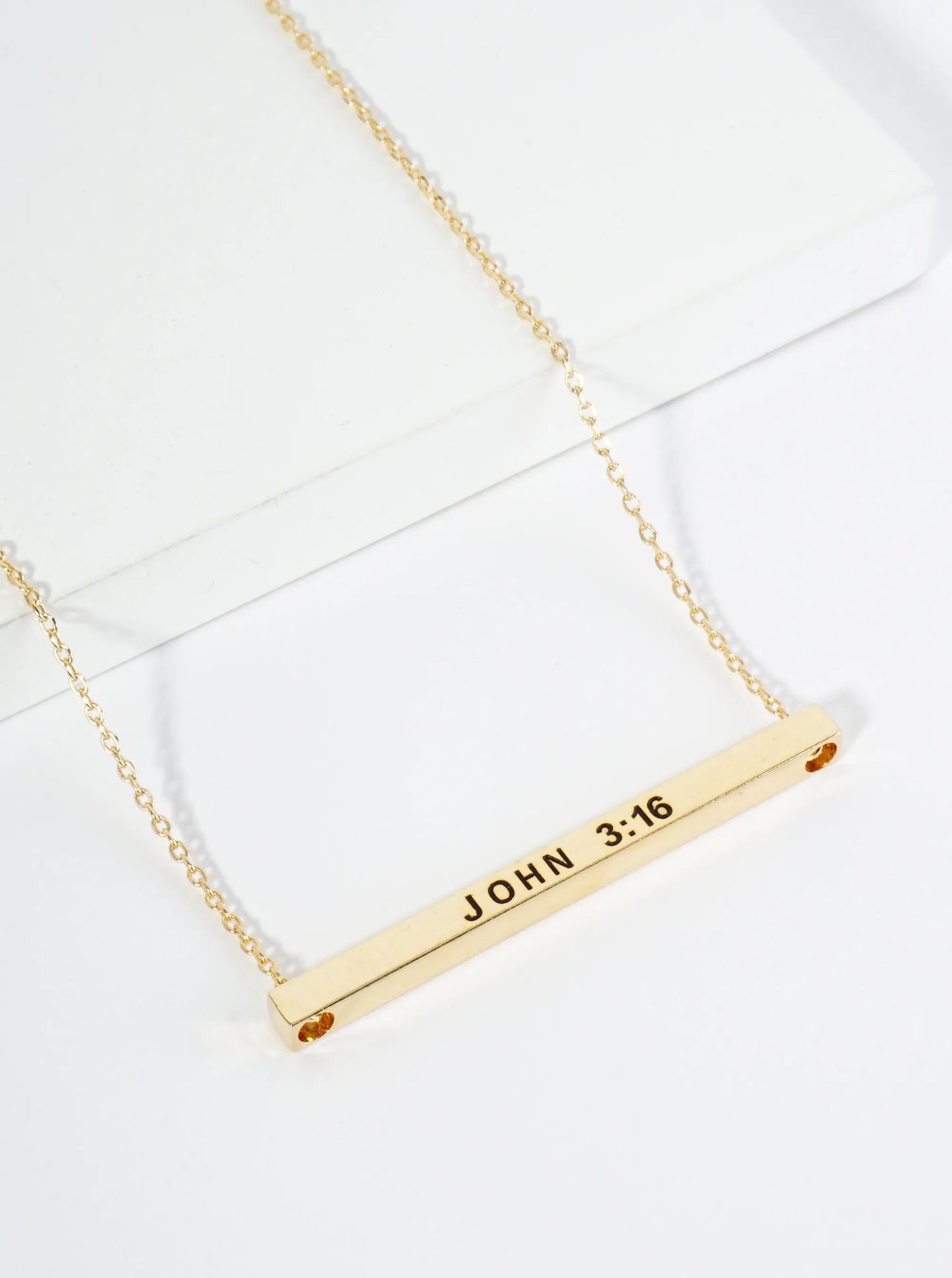 John 3 16 Engraved 18K Gold Dipped Horizontal Brass Bar Pendant Inspirational Necklace