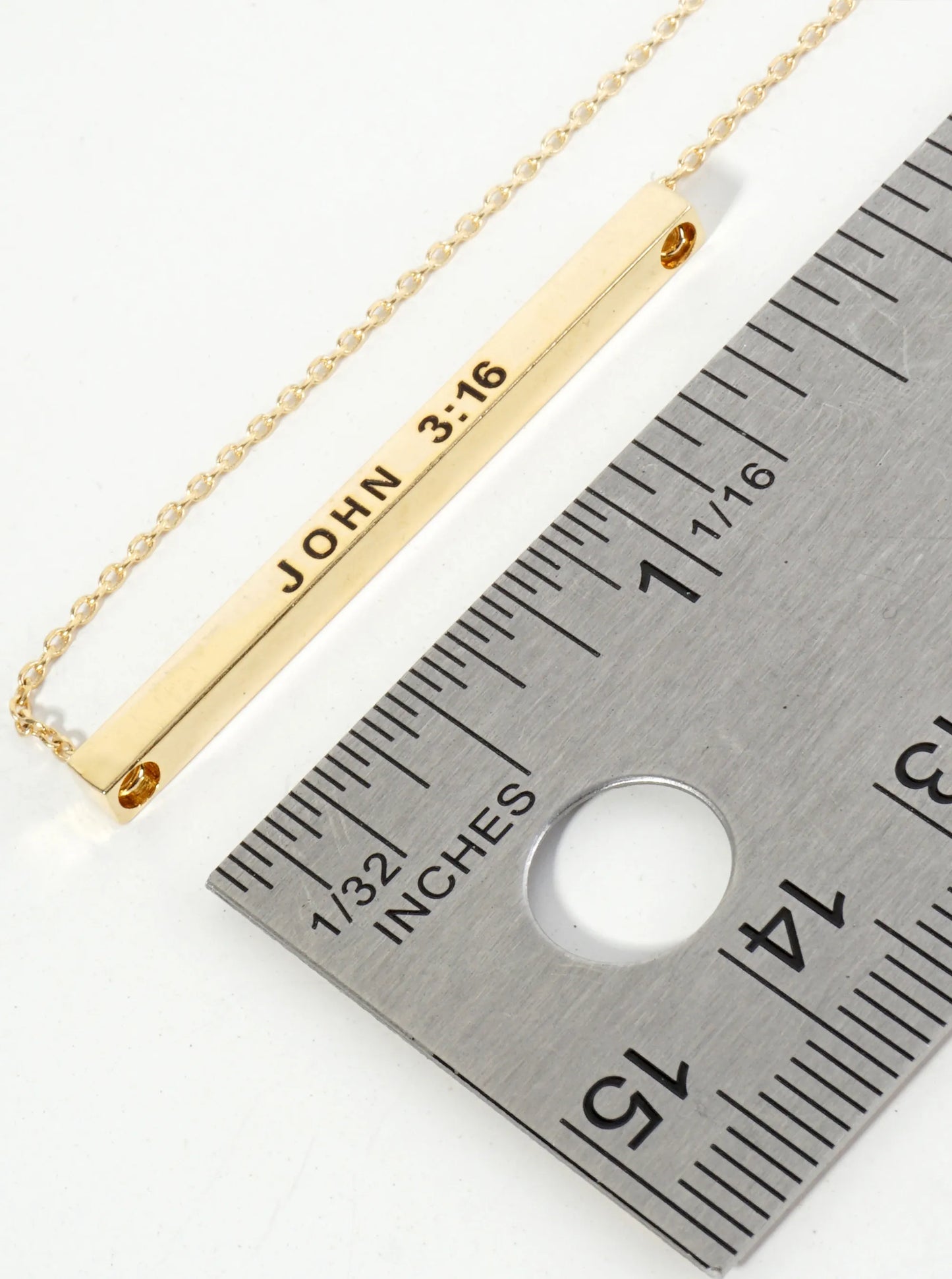 John 3 16 Engraved 18K Gold Dipped Horizontal Brass Bar Pendant Inspirational Necklace