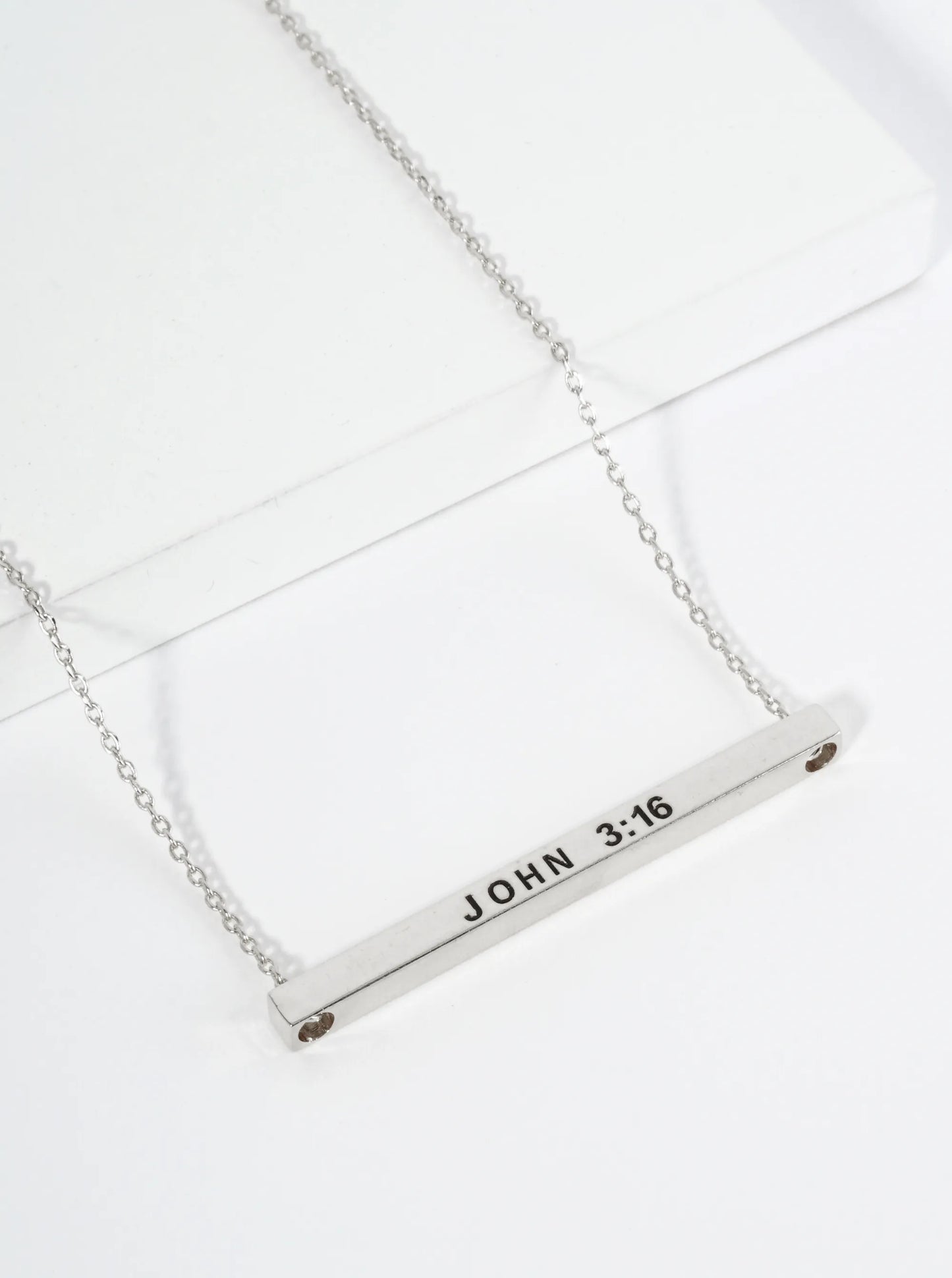 John 3 16 Engraved 18K Gold Dipped Horizontal Brass Bar Pendant Inspirational Necklace