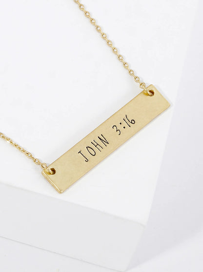 John 3 16 Engraved Horizontal Bar Pendant Necklace