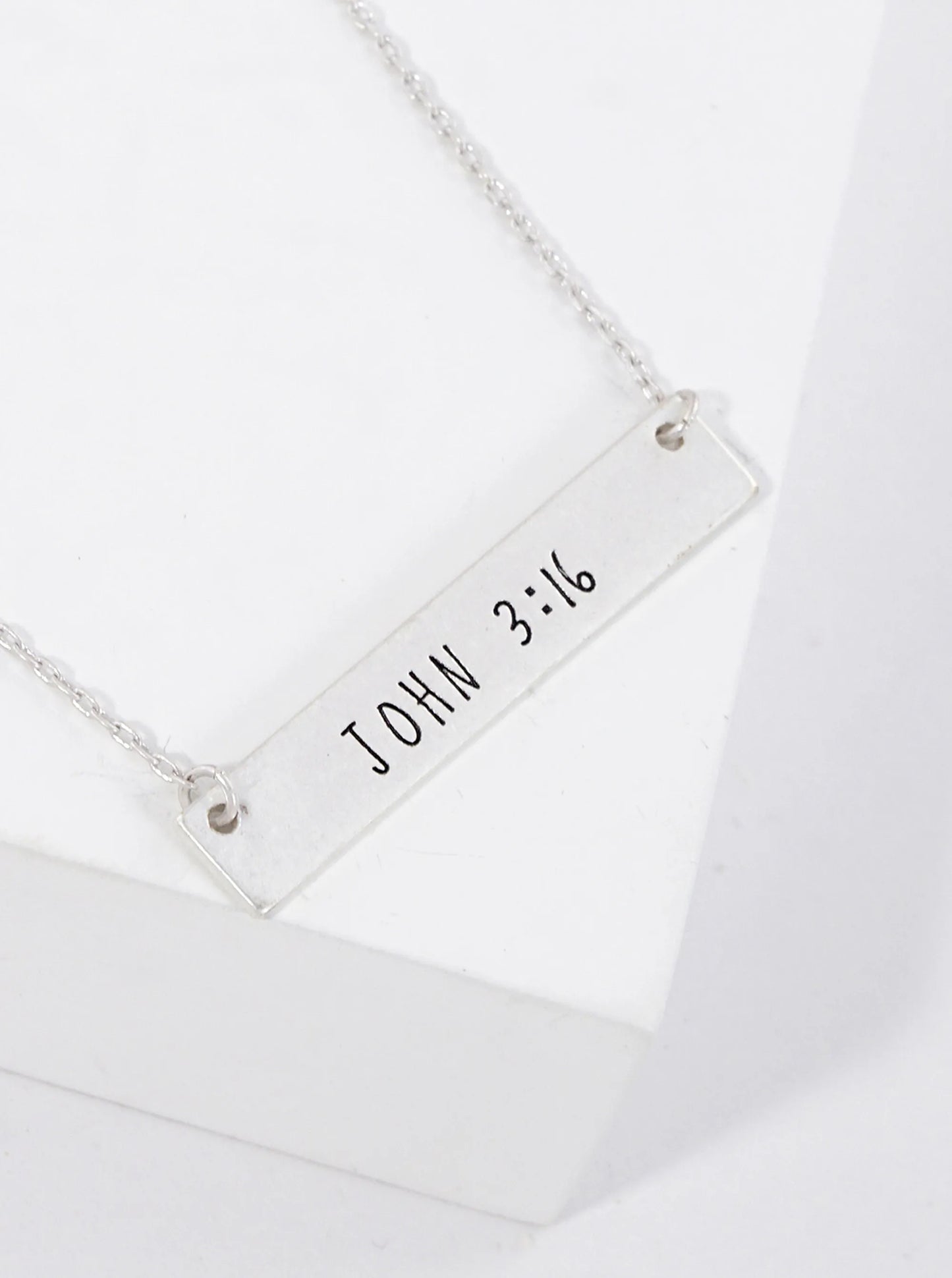 John 3 16 Engraved Horizontal Bar Pendant Necklace