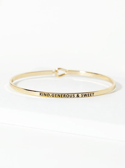 Kind Generous And Sweet Engraved Inspirational Bangle Bracelet