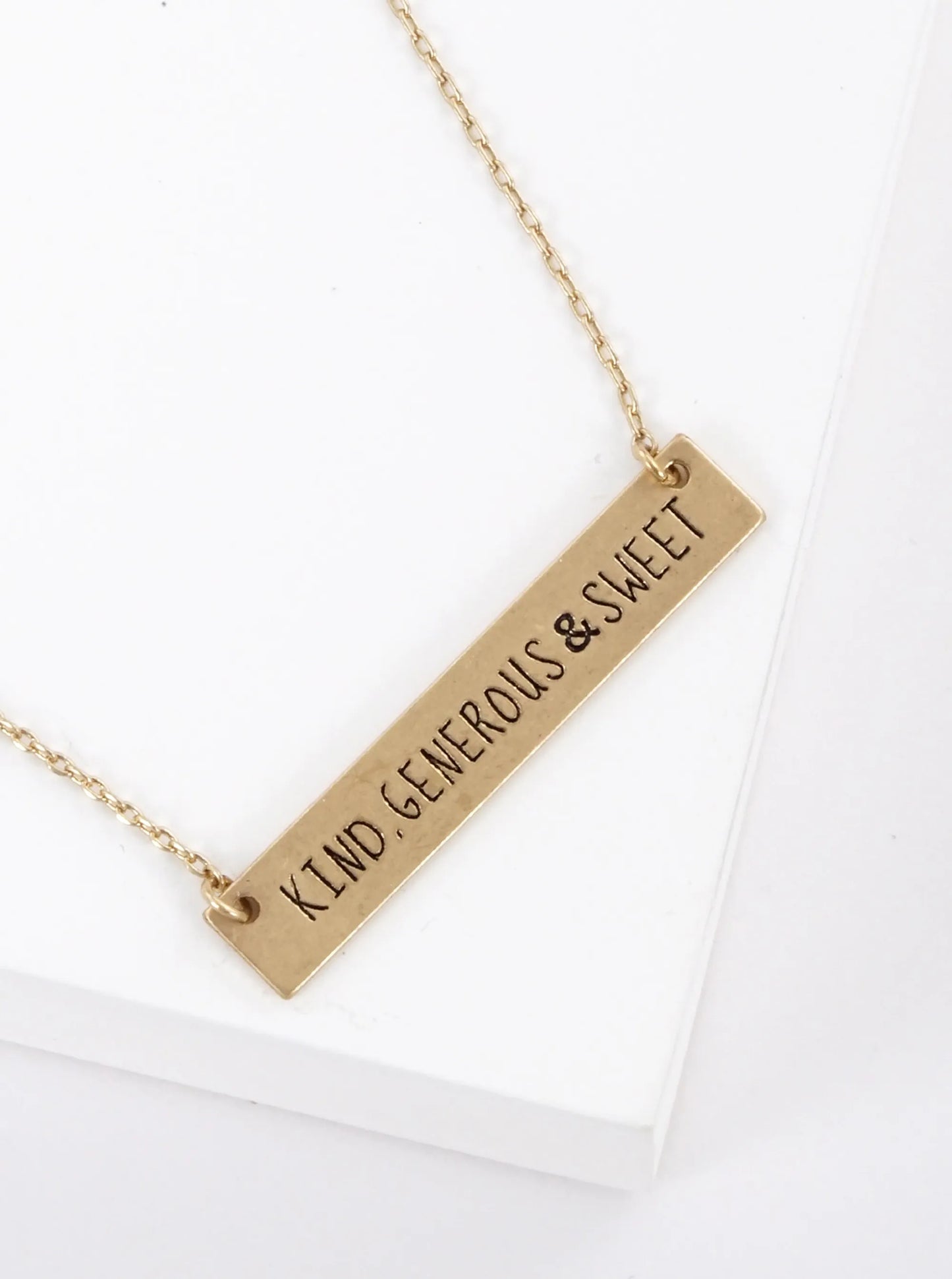 Kind Generous And Sweet Engraved Horizontal Bar Pendant Necklace