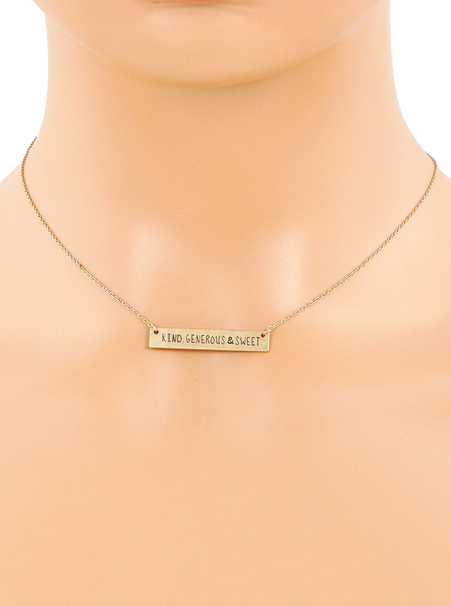Kind Generous And Sweet Engraved Horizontal Bar Pendant Necklace