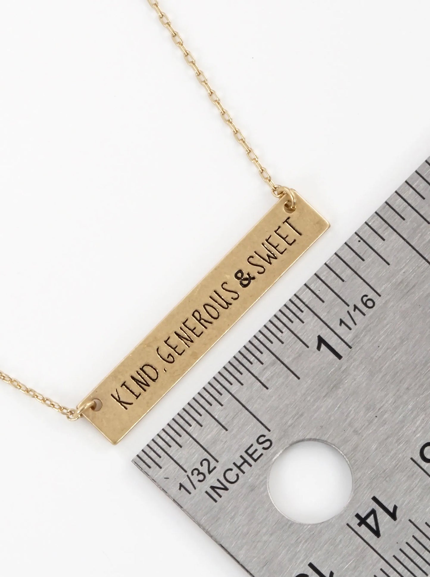 Kind Generous And Sweet Engraved Horizontal Bar Pendant Necklace