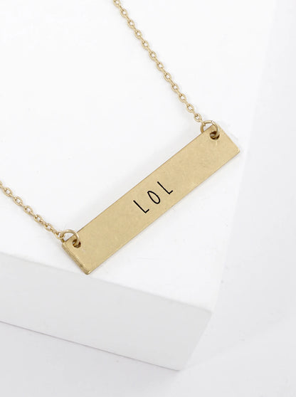 LOL Engraved Horizontal Bar Pendant Necklace