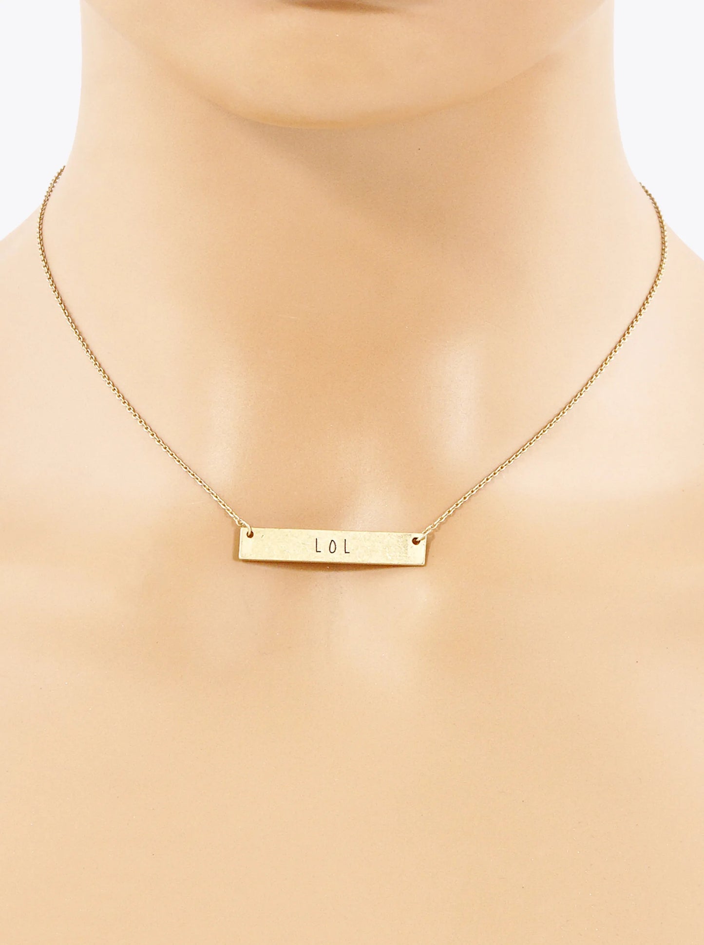 LOL Engraved Horizontal Bar Pendant Necklace