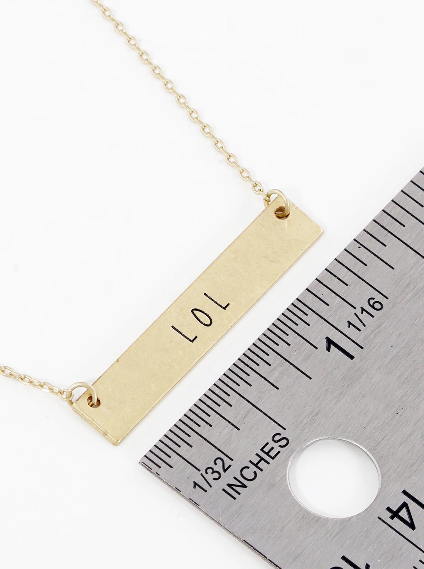 LOL Engraved Horizontal Bar Pendant Necklace