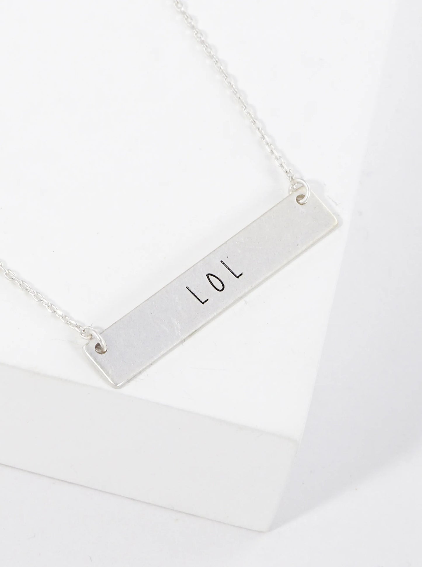 LOL Engraved Horizontal Bar Pendant Necklace