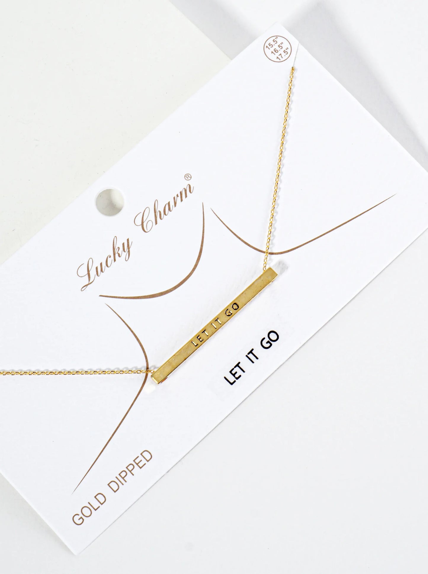 Let It Go Engraved 18K Gold Dipped Horizontal Brass Bar Pendant Inspirational Necklace