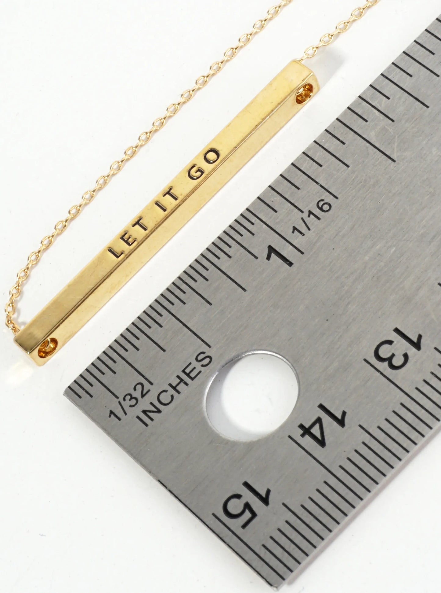 Let It Go Engraved 18K Gold Dipped Horizontal Brass Bar Pendant Inspirational Necklace