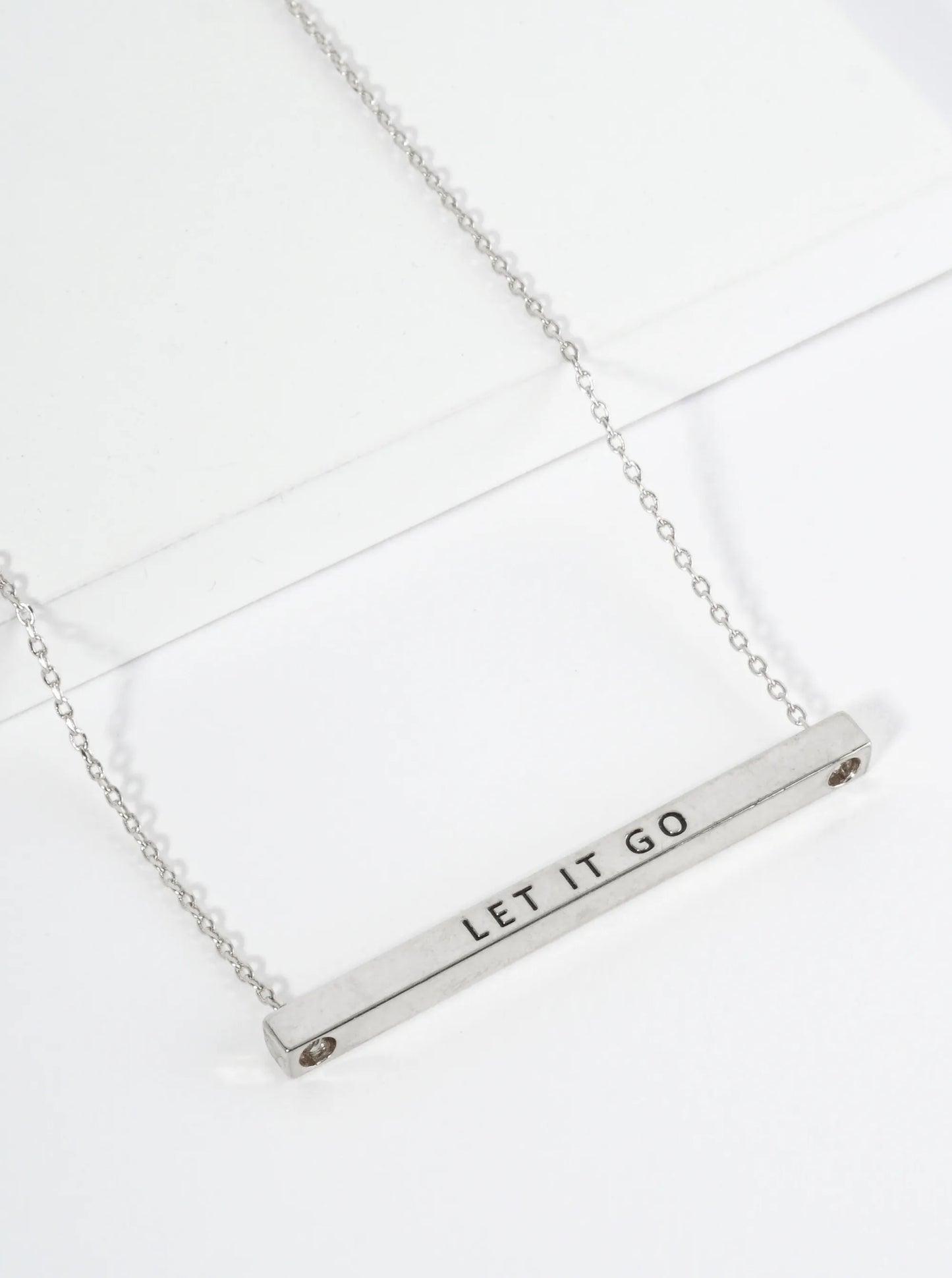Let It Go Engraved 18K Gold Dipped Horizontal Brass Bar Pendant Inspirational Necklace
