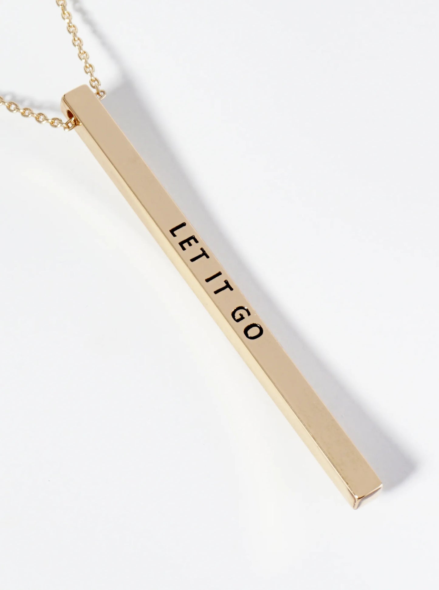 Let It Go Engraved Vertical Bar Pendant Inspirational Necklace