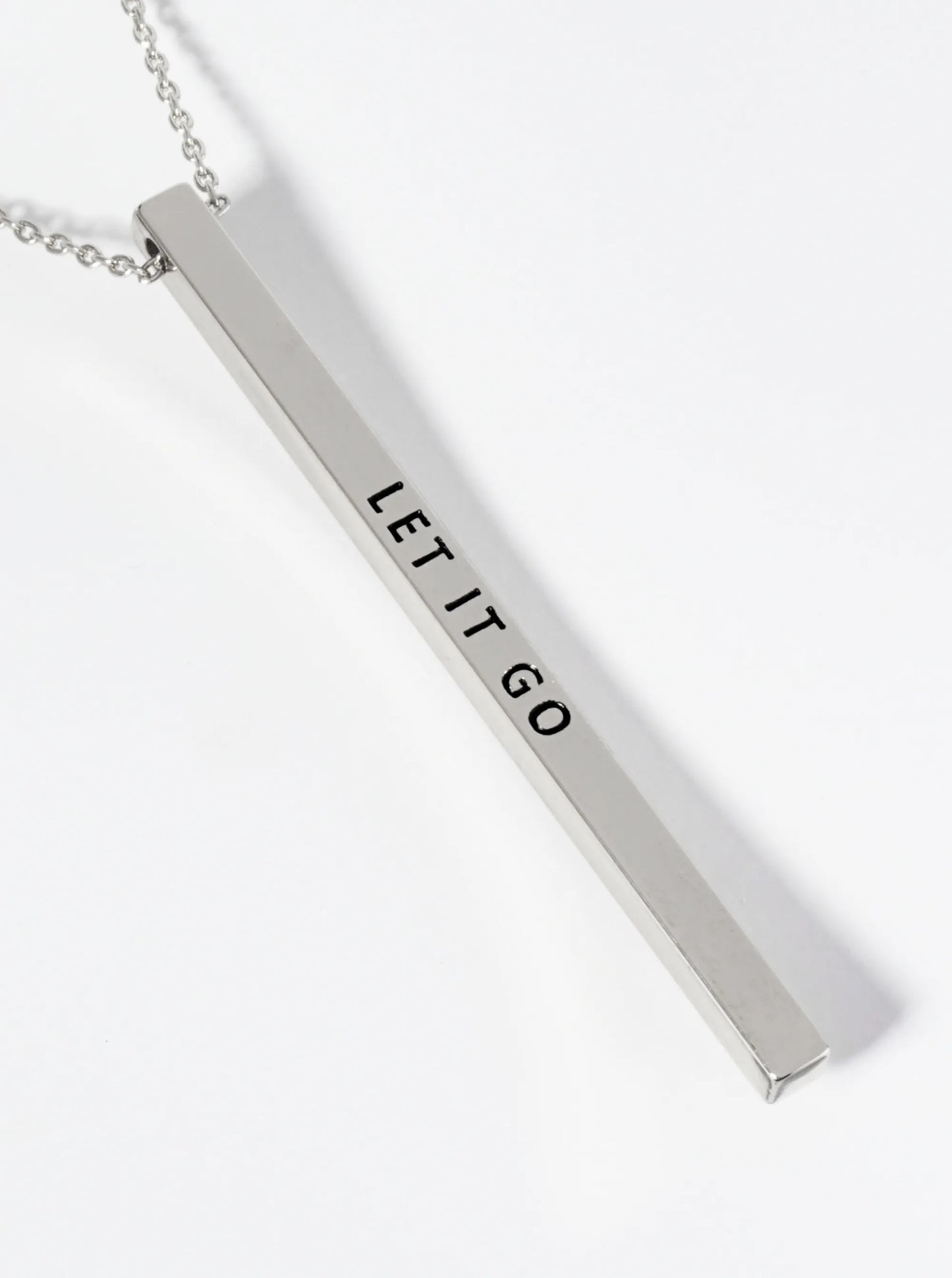 Let It Go Engraved Vertical Bar Pendant Inspirational Necklace