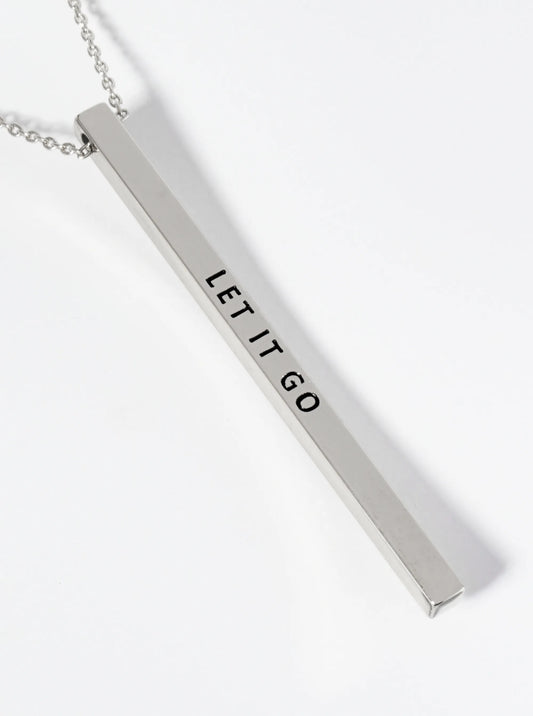 Let It Go Engraved Vertical Bar Pendant Inspirational Necklace