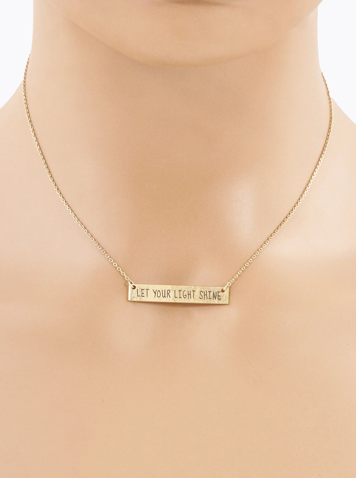 Let Your Light Shine Engraved Horizontal Bar Pendant Necklace