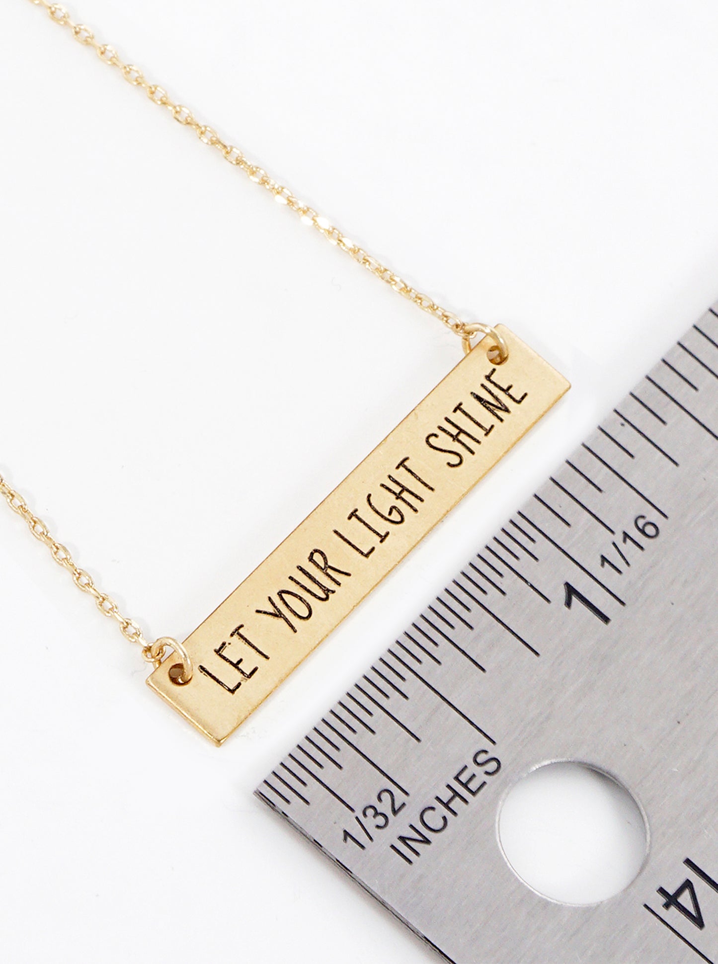Let Your Light Shine Engraved Horizontal Bar Pendant Necklace