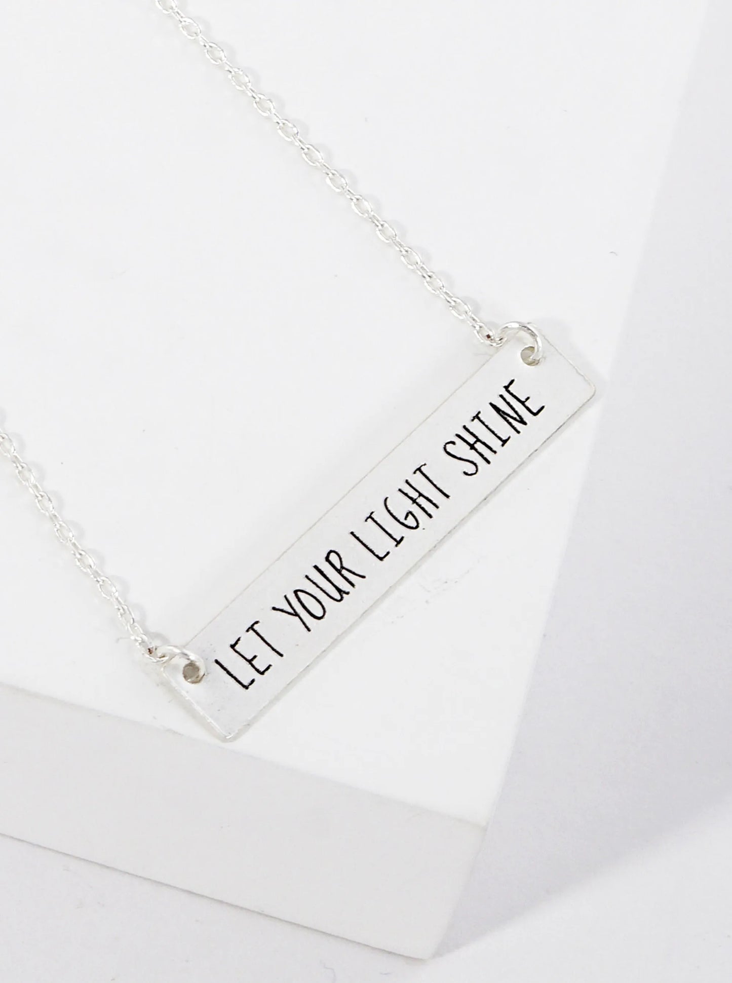 Let Your Light Shine Engraved Horizontal Bar Pendant Necklace