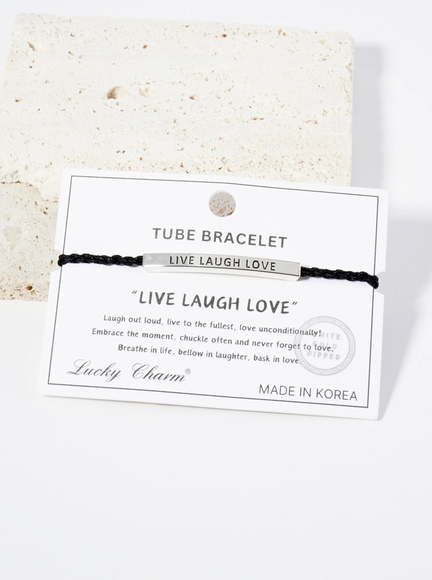 Live Laugh Love Engraved 18K Gold Dipped Curved Brass Tube Bar Adjustable Pull Tie Bracelet