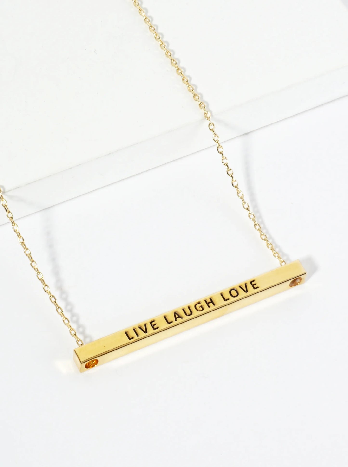 Live Laugh Love Engraved 18K Gold Dipped Horizontal Brass Bar Pendant Inspirational Necklace