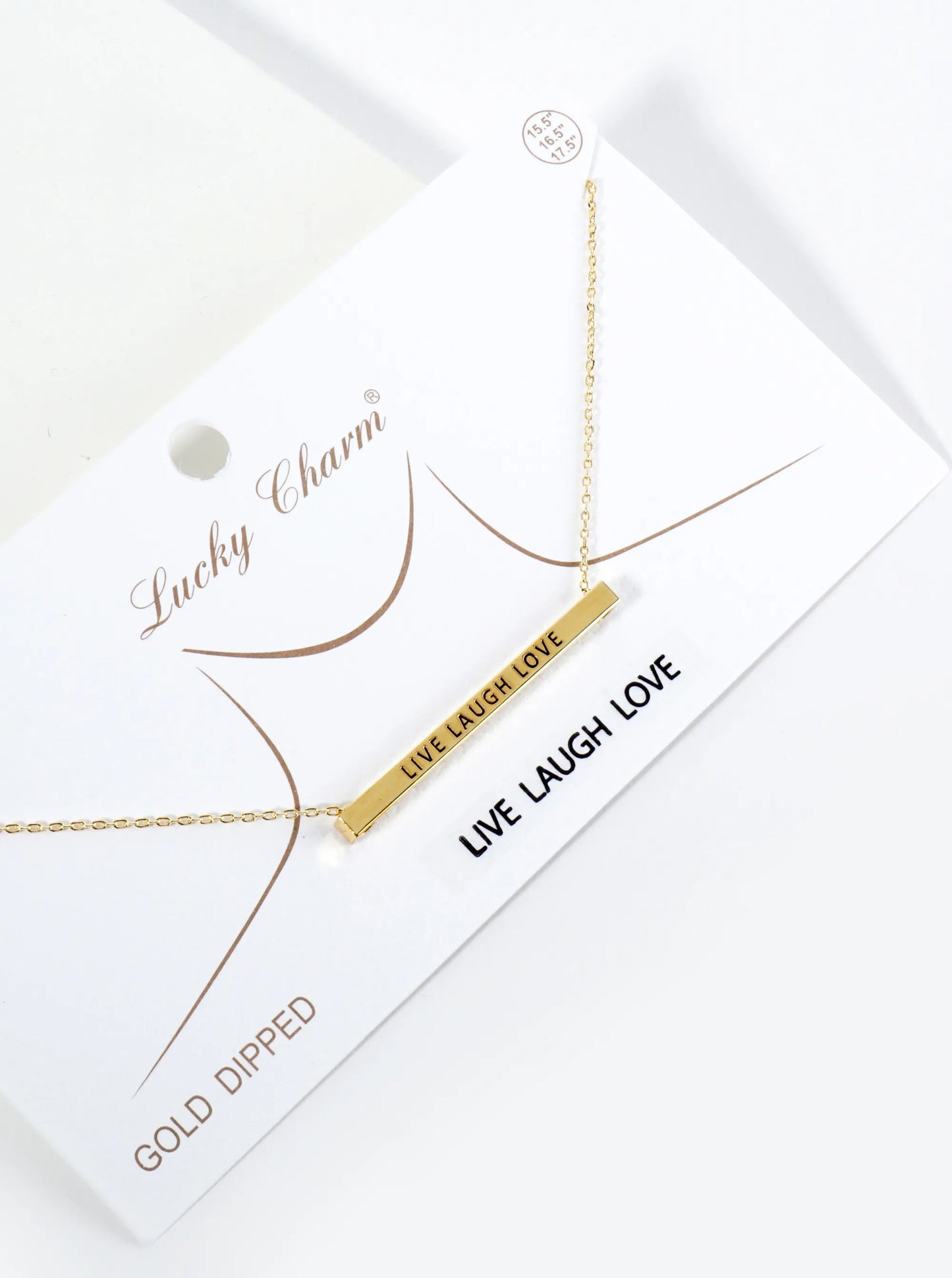 Live Laugh Love Engraved 18K Gold Dipped Horizontal Brass Bar Pendant Inspirational Necklace