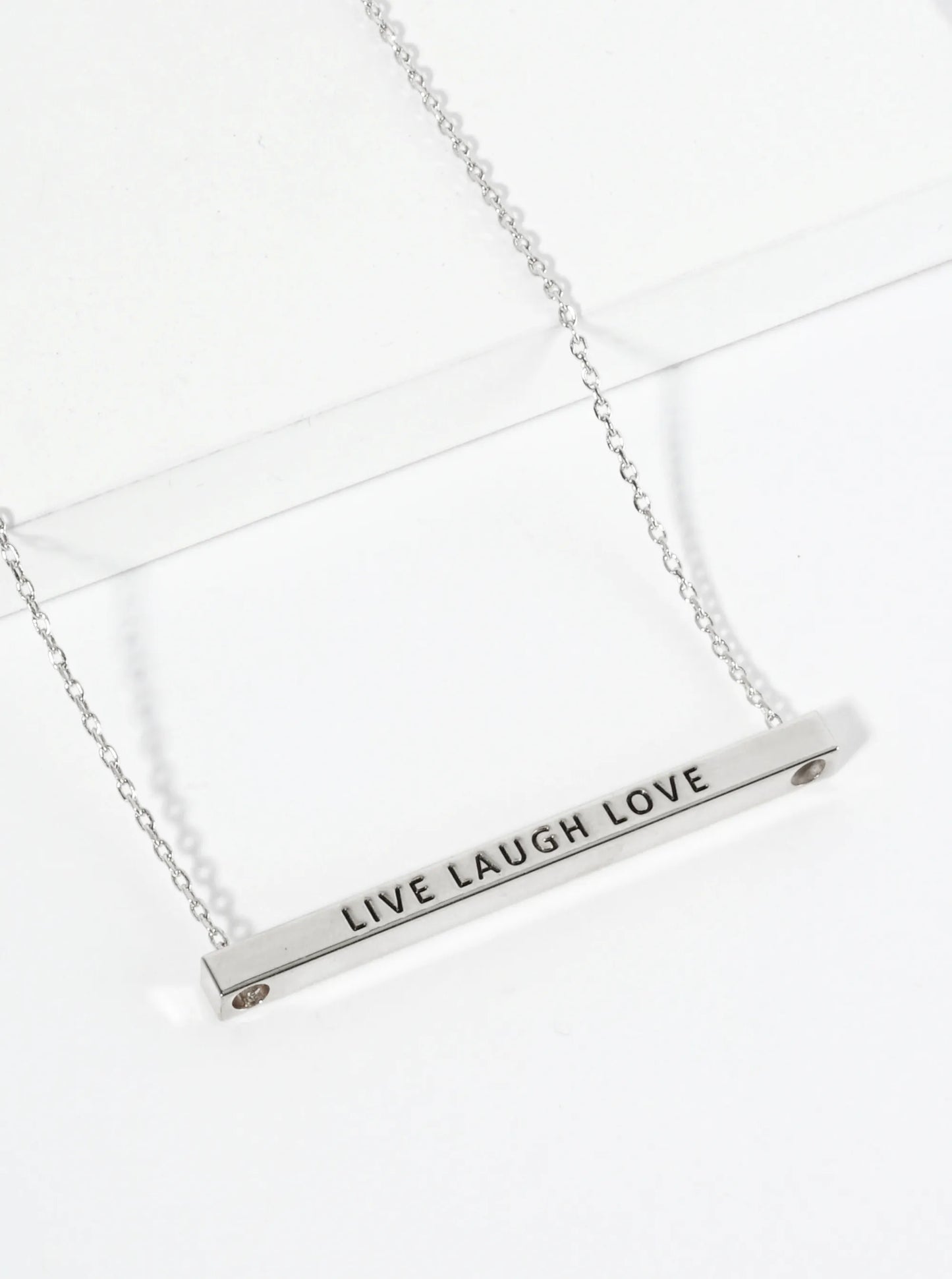 Live Laugh Love Engraved 18K Gold Dipped Horizontal Brass Bar Pendant Inspirational Necklace