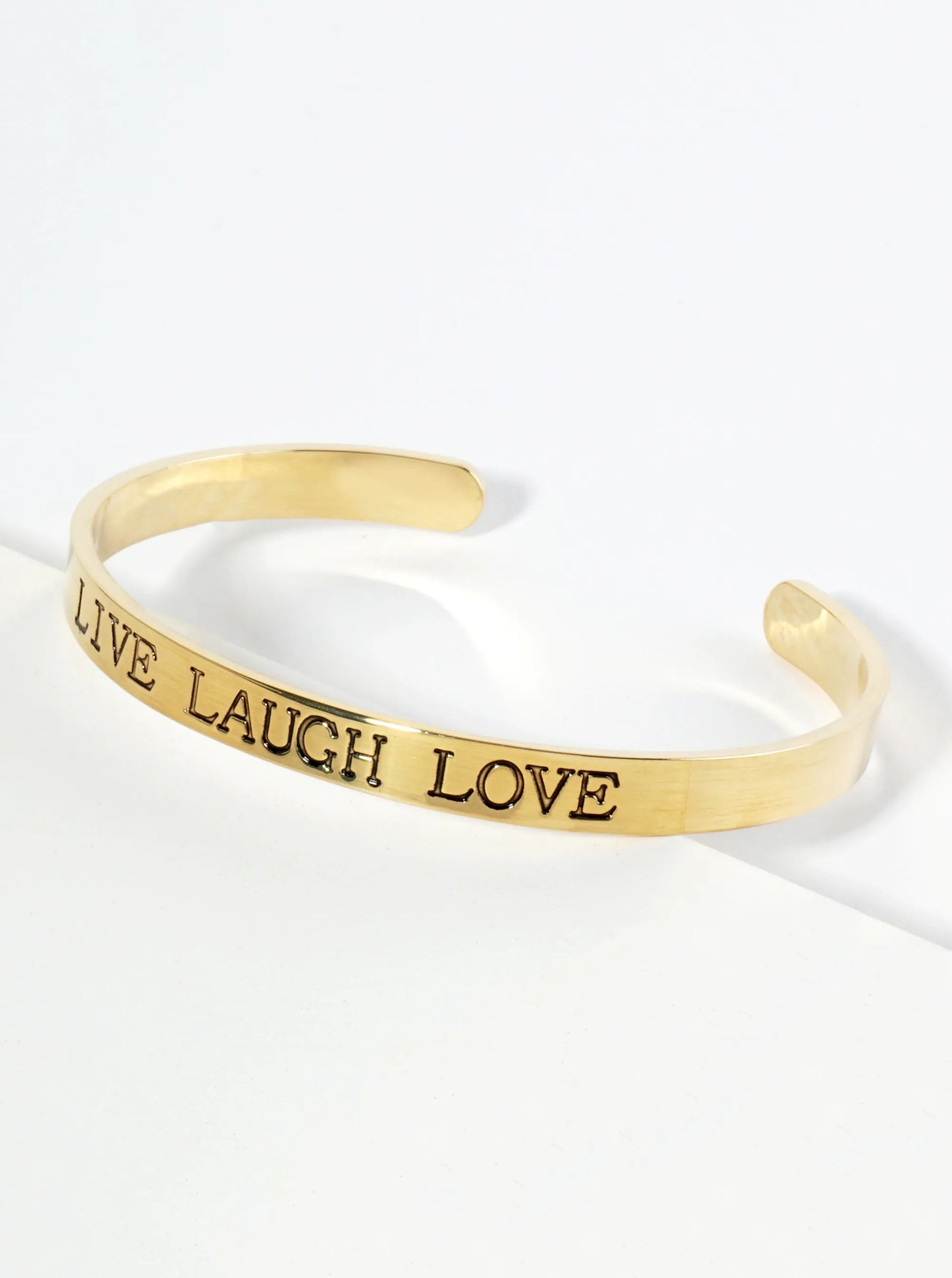Live Laugh Love Engraved 18K Gold Dipped Open Cuff Bangle Bracelet