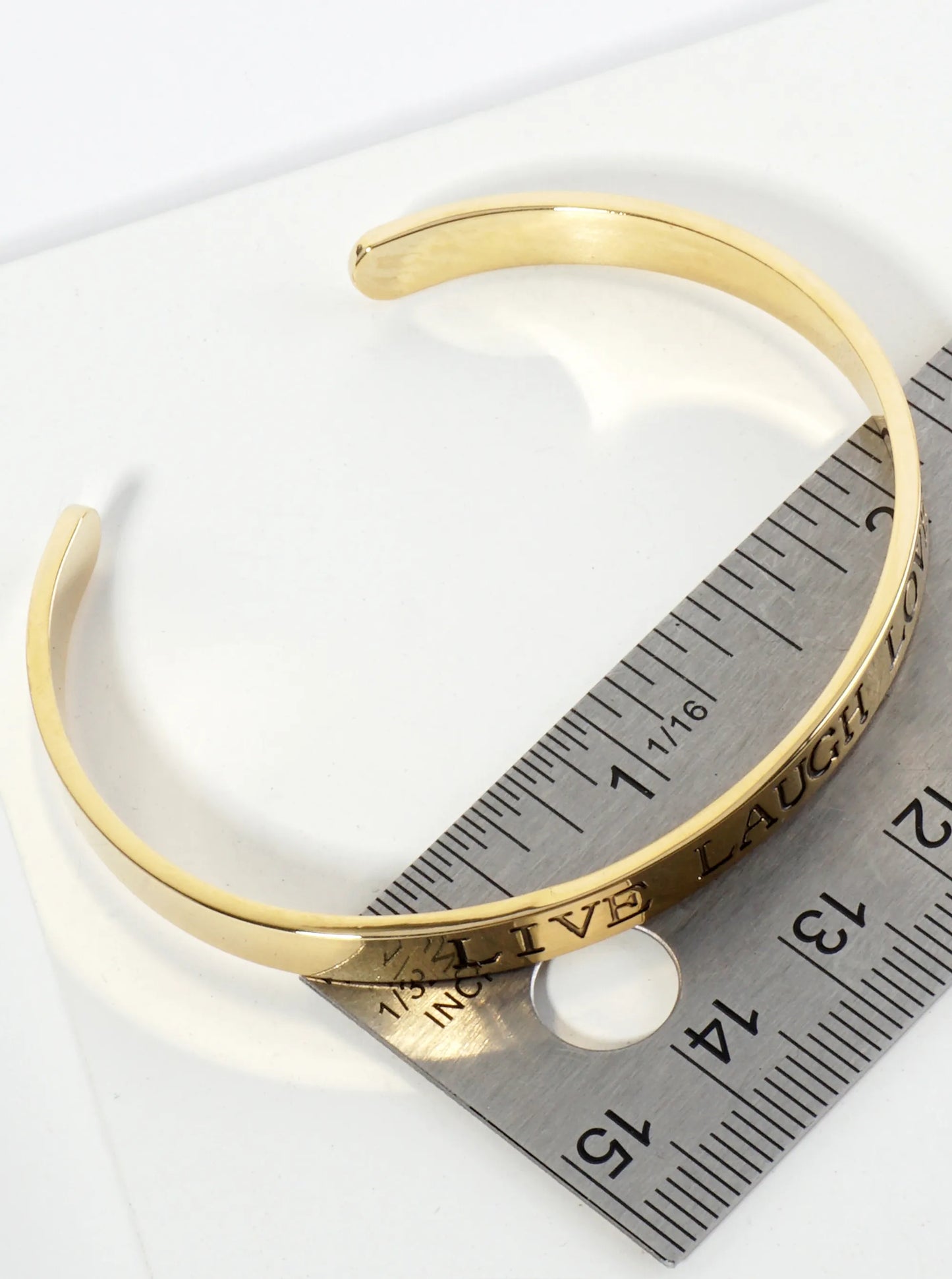 Live Laugh Love Engraved 18K Gold Dipped Open Cuff Bangle Bracelet