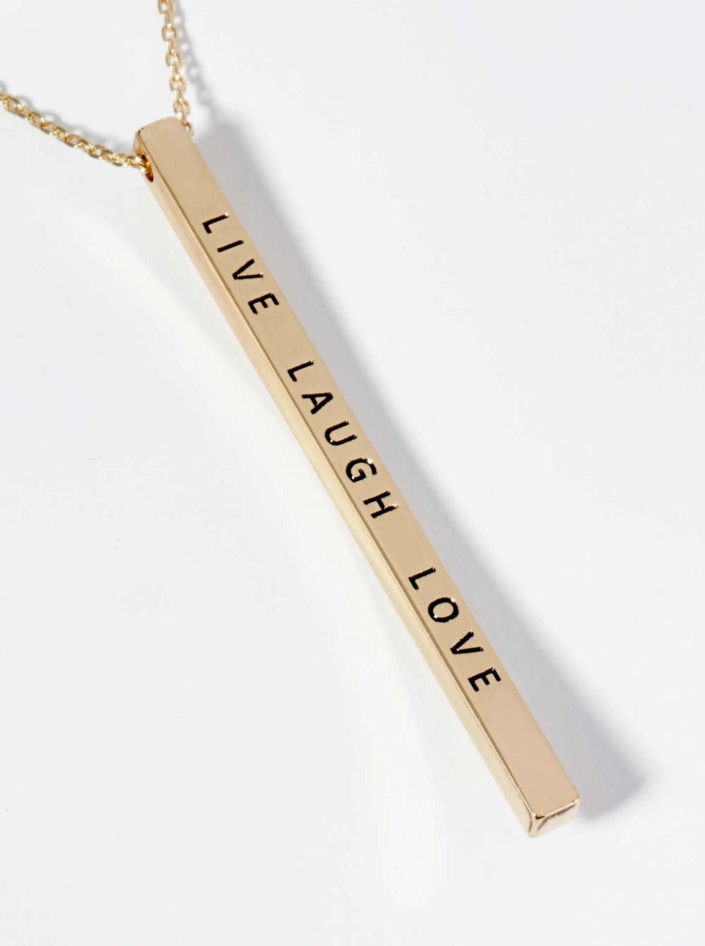 Live Laugh Love Engraved Vertical Bar Pendant Inspirational Necklace