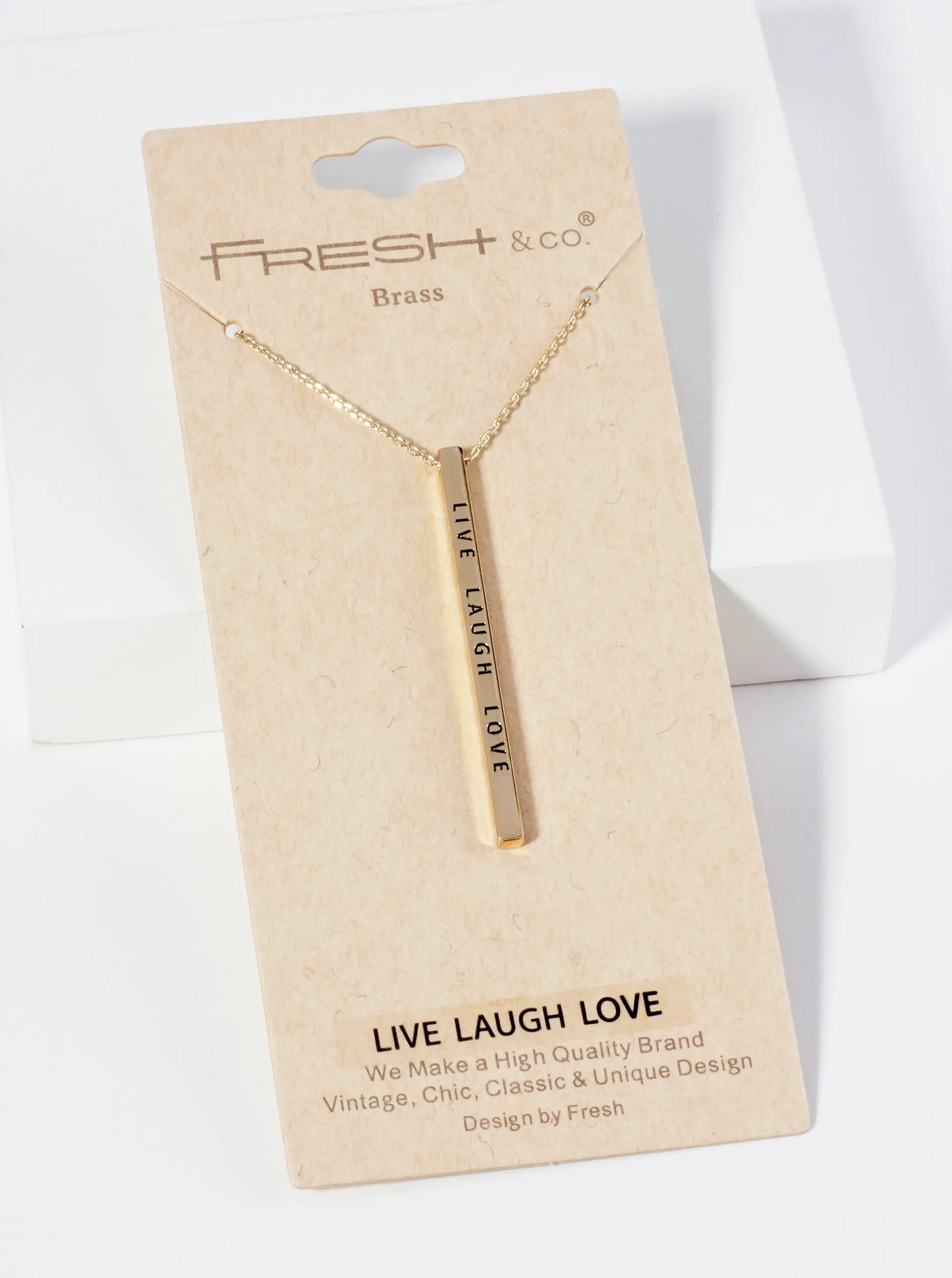 Live Laugh Love Engraved Vertical Bar Pendant Inspirational Necklace