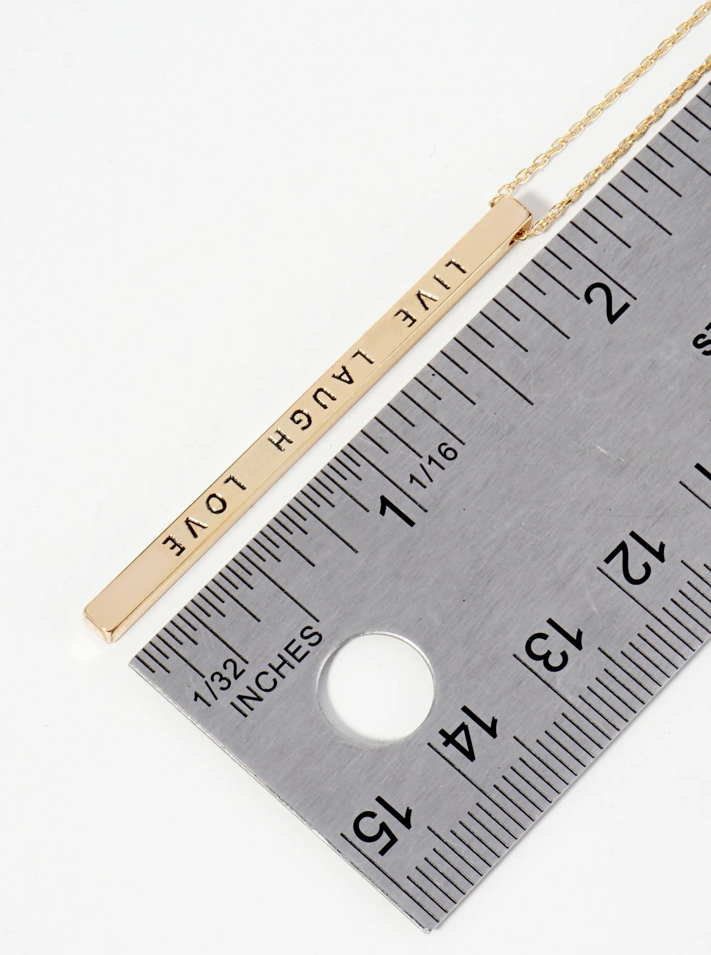 Live Laugh Love Engraved Vertical Bar Pendant Inspirational Necklace