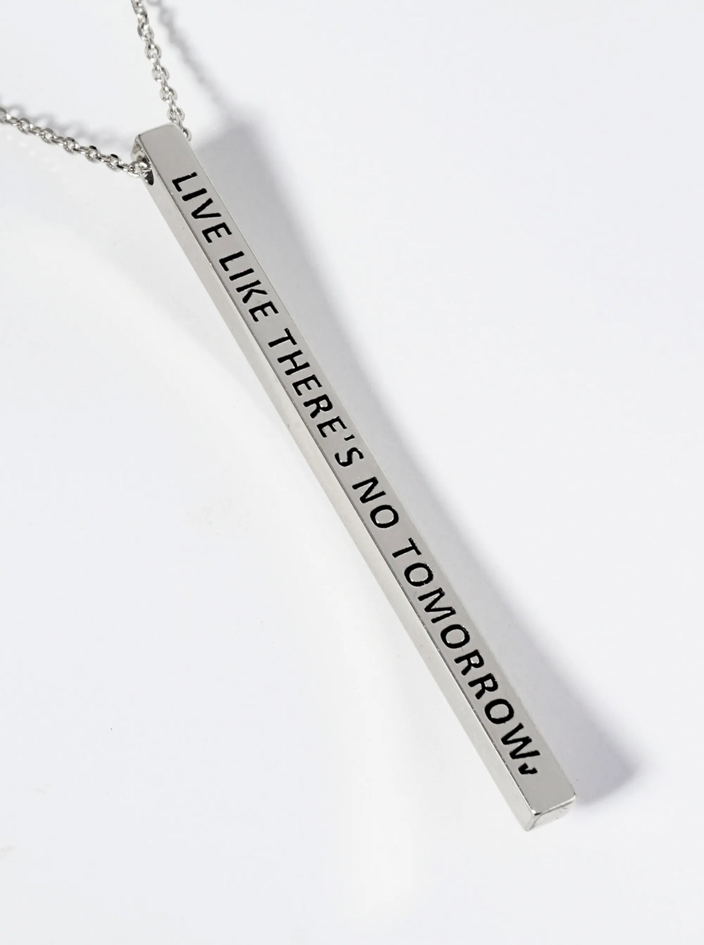 Live Like There Is No Tomorrow Engraved Vertical Bar Pendant Inspirational Necklace