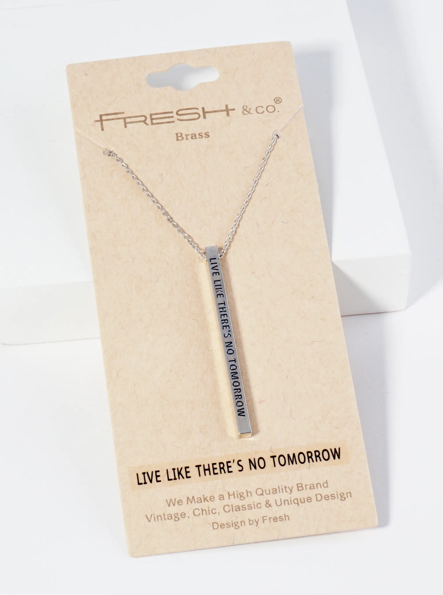Live Like There Is No Tomorrow Engraved Vertical Bar Pendant Inspirational Necklace