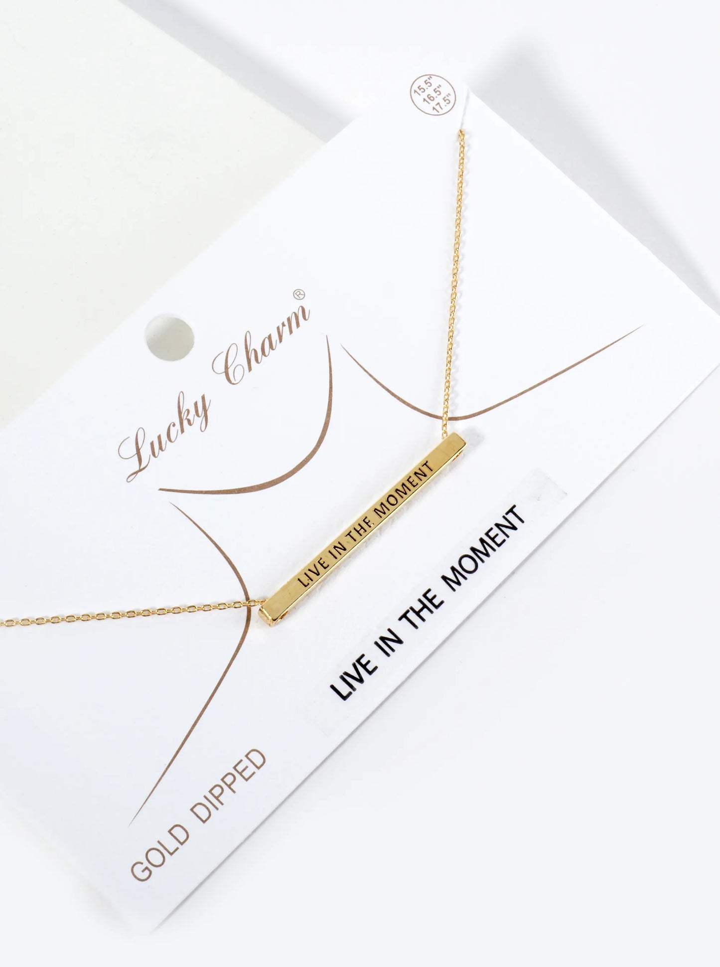 Live In The Moment Engraved 18K Gold Dipped Horizontal Brass Bar Pendant Inspirational Necklace