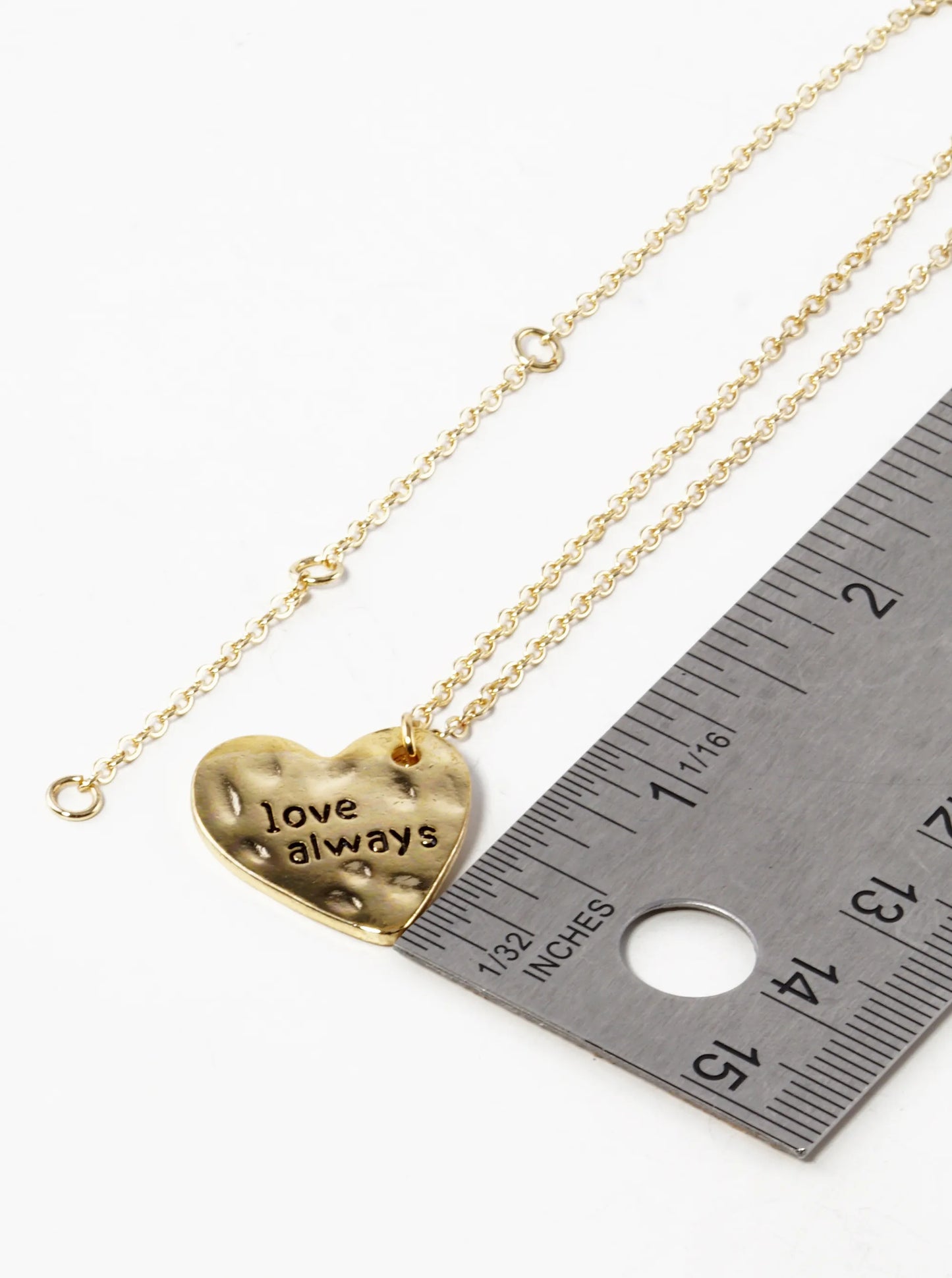 Love Always Engraved Sideways Hammered Metal Heart Pendant Necklace