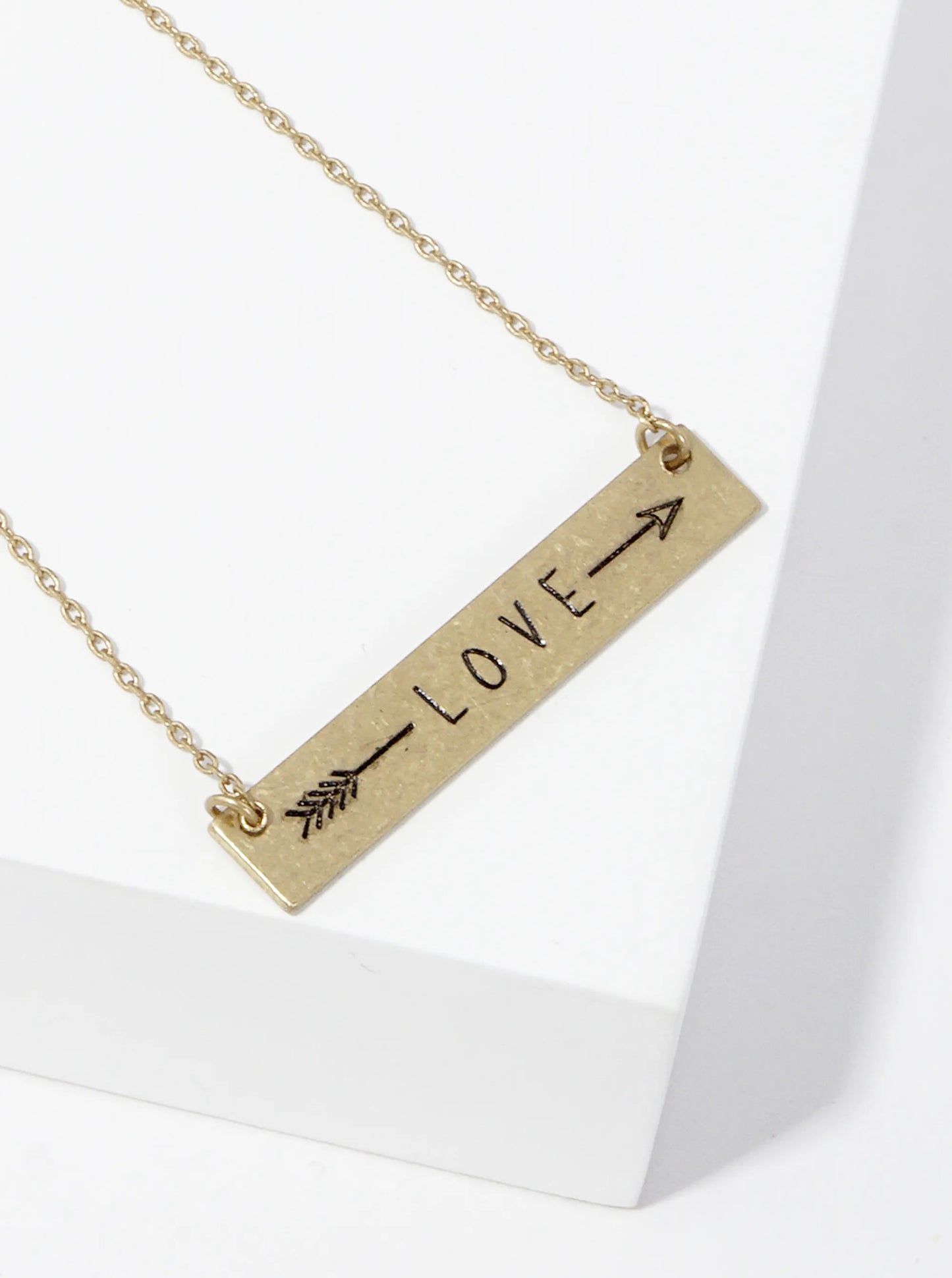 Love Arrow Engraved Horizontal Bar Pendant Necklace