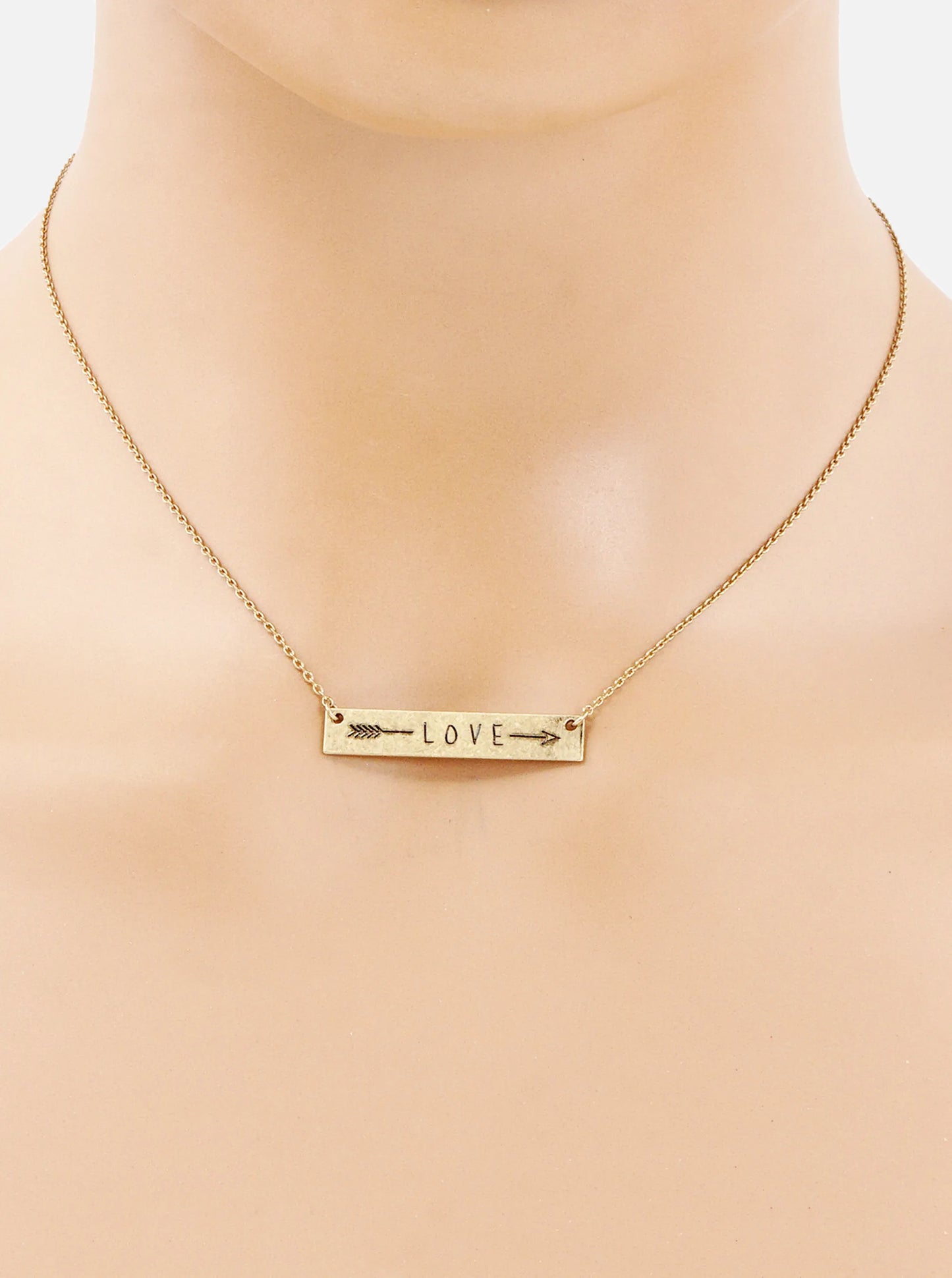 Love Arrow Engraved Horizontal Bar Pendant Necklace