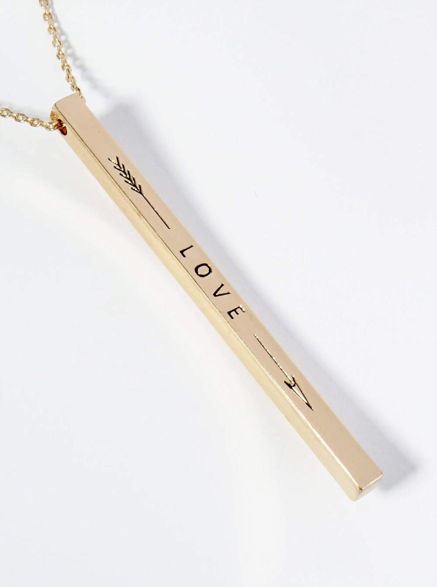 Love Arrow Engraved Vertical Bar Pendant Inspirational Necklace