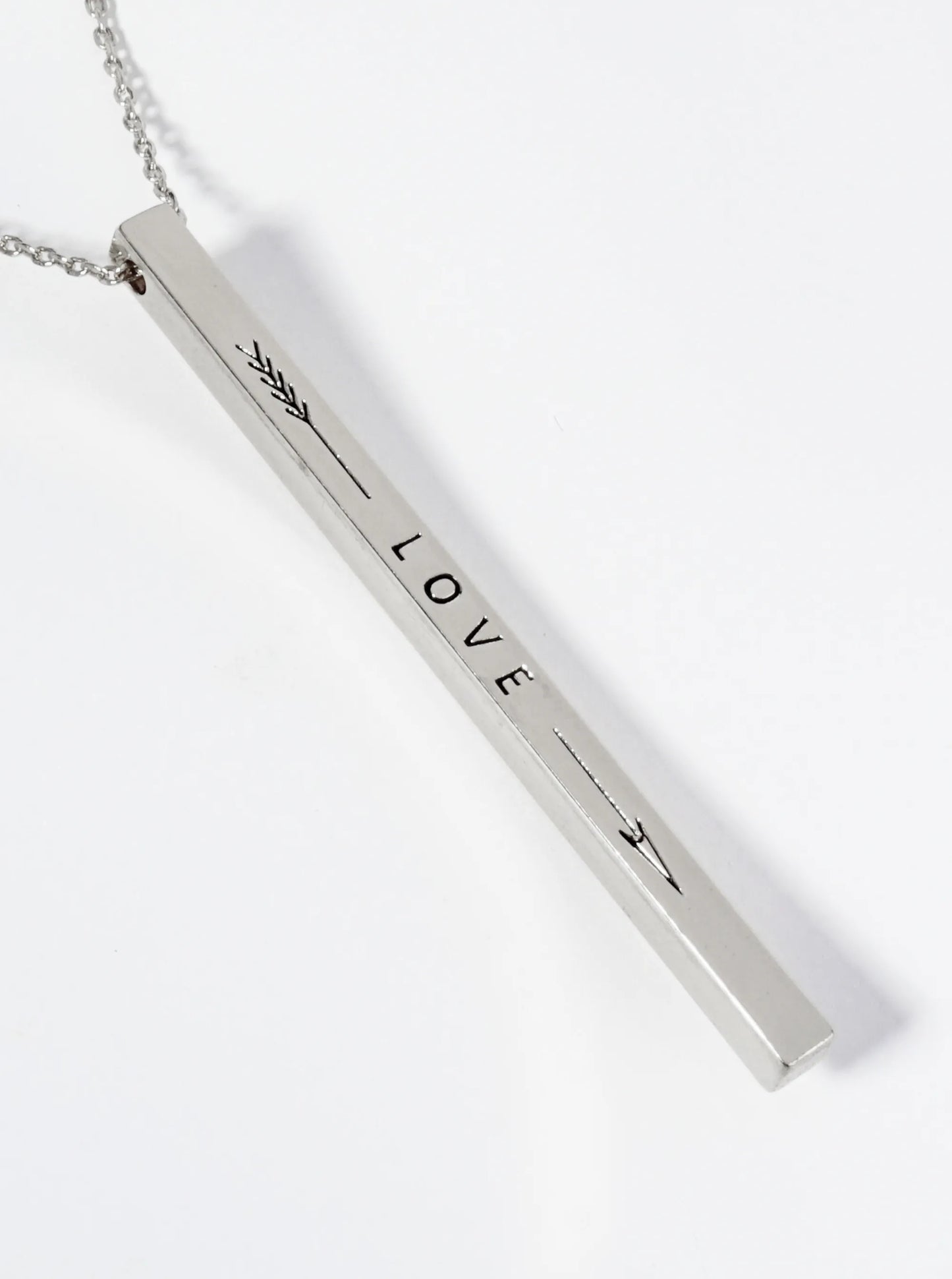 Love Arrow Engraved Vertical Bar Pendant Inspirational Necklace