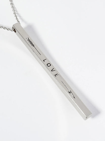 Love Arrow Engraved Vertical Bar Pendant Inspirational Necklace