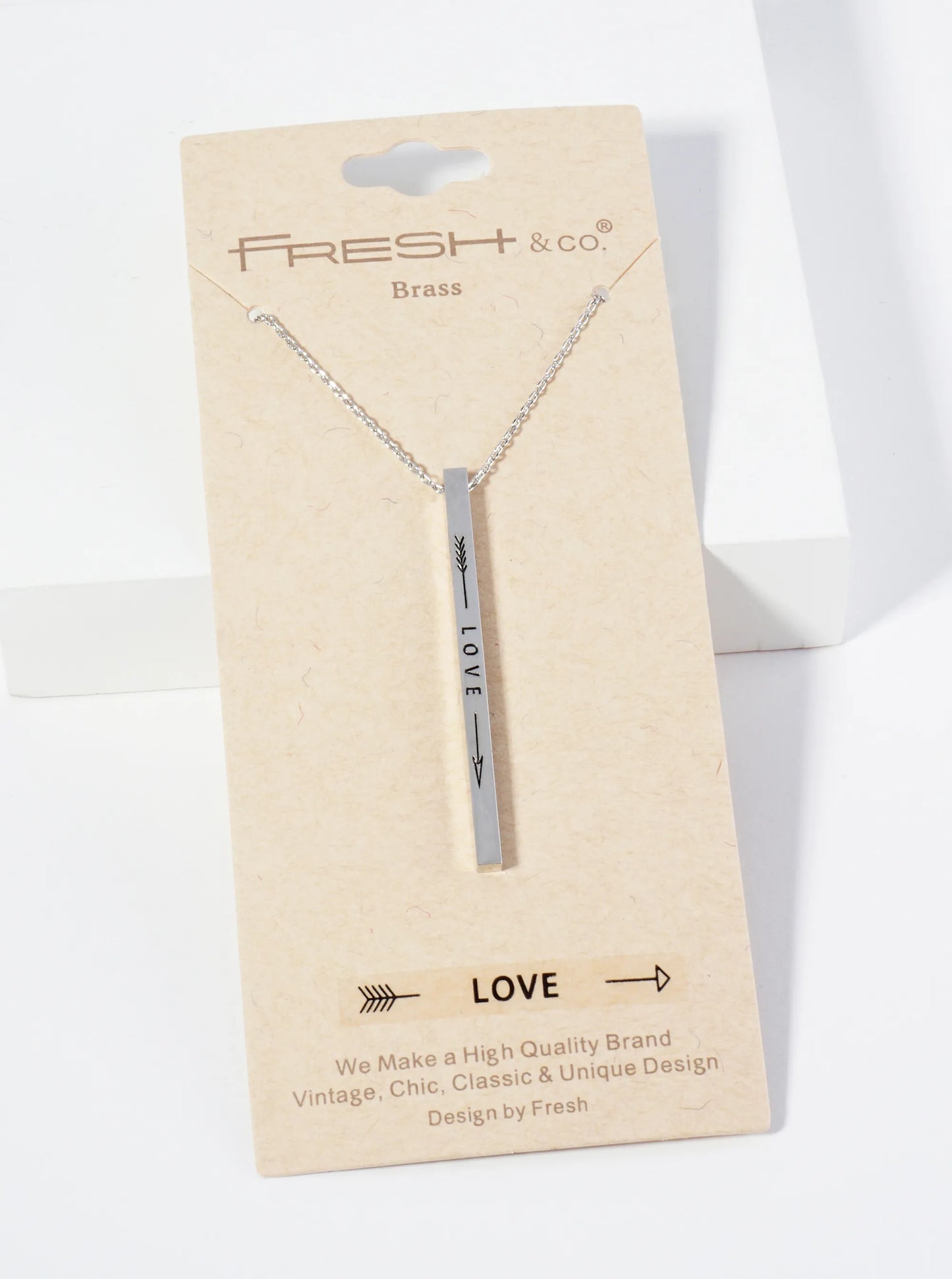 Love Arrow Engraved Vertical Bar Pendant Inspirational Necklace