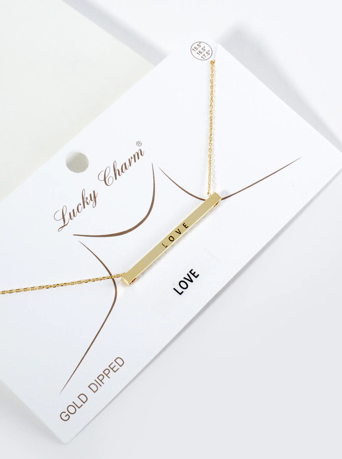 Love Engraved 18K Gold Dipped Horizontal Brass Bar Pendant Inspirational Necklace