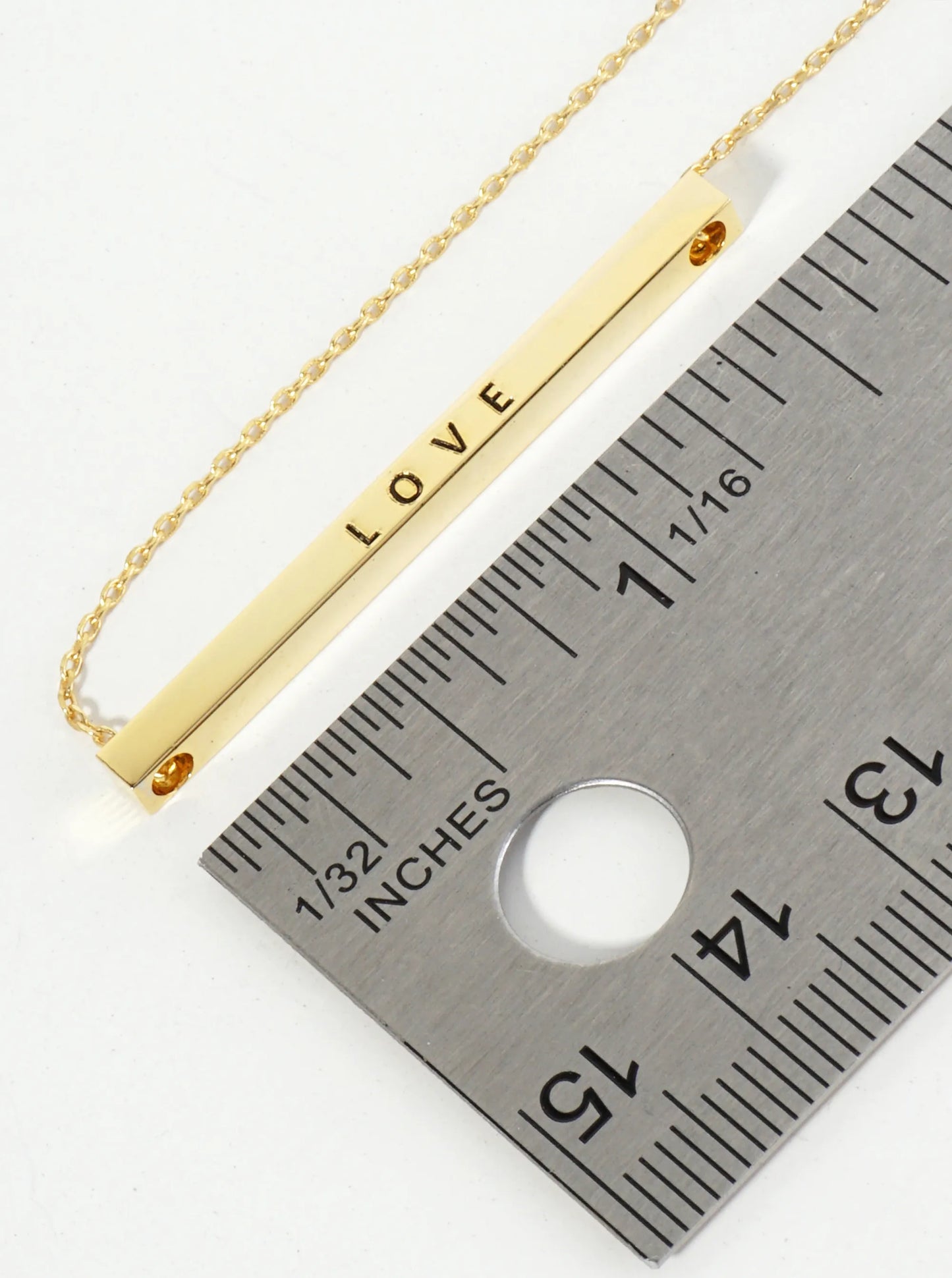 Love Engraved 18K Gold Dipped Horizontal Brass Bar Pendant Inspirational Necklace