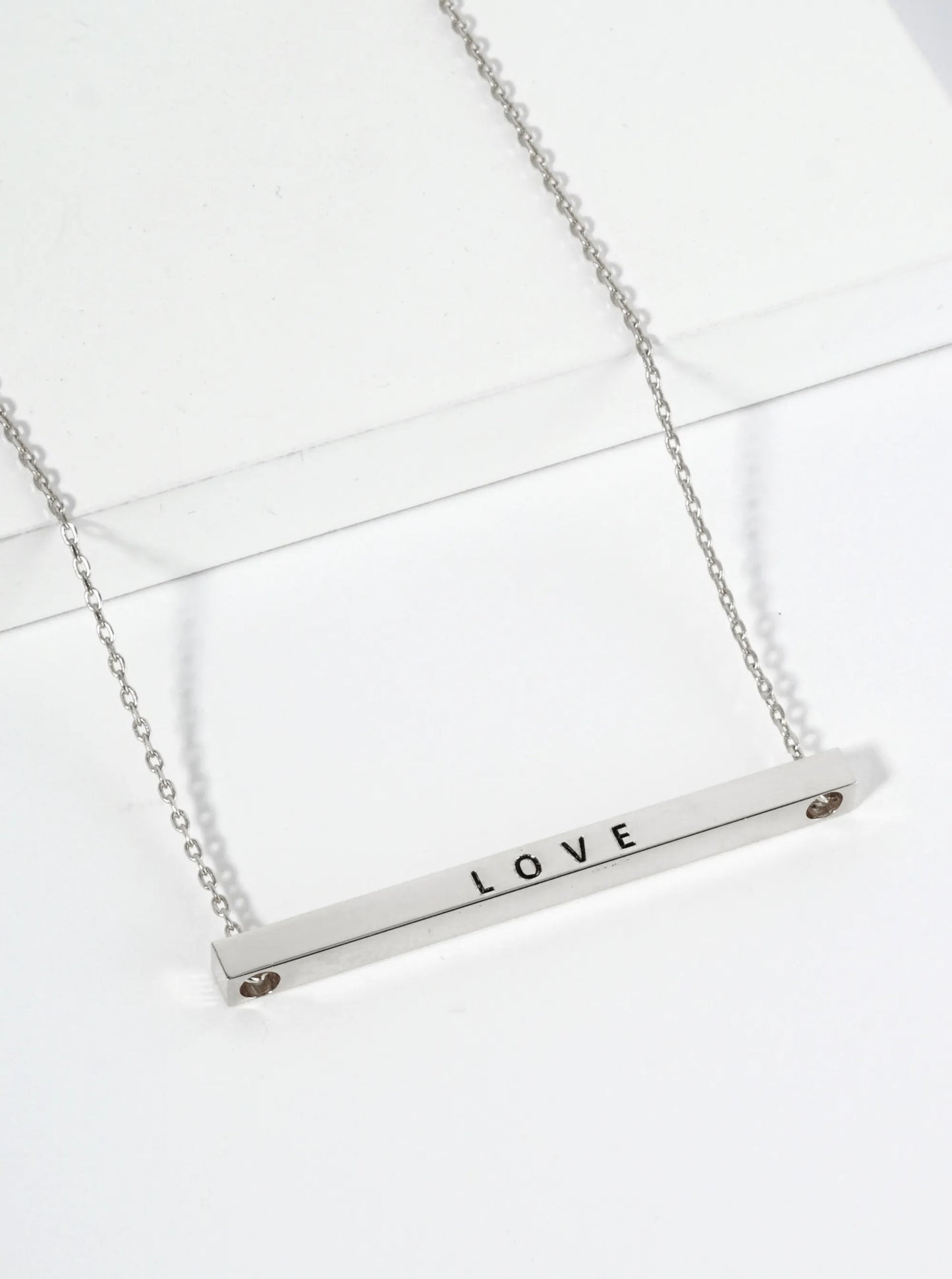 Love Engraved 18K Gold Dipped Horizontal Brass Bar Pendant Inspirational Necklace