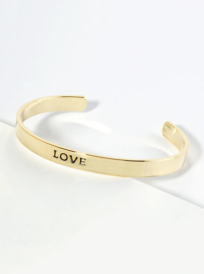 Love Engraved 18K Gold Dipped Open Cuff Bangle Bracelet